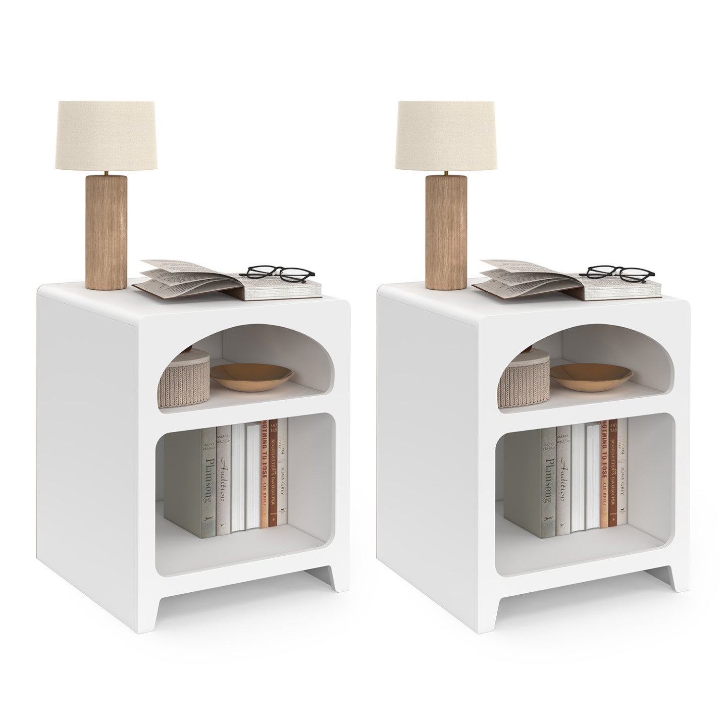 Lot de 2 tables de chevets organiques ALESIA bois blanc 2 niches - 2