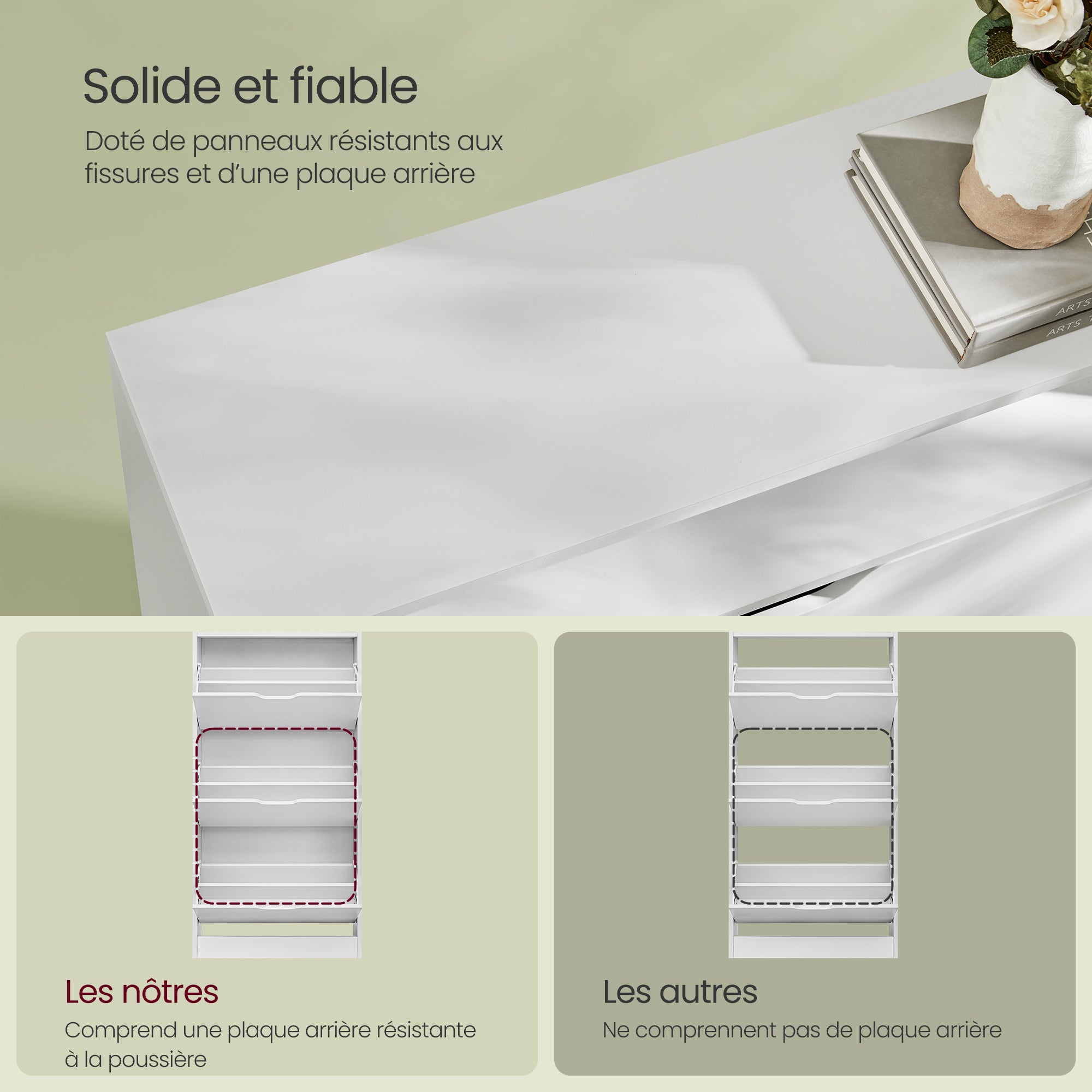 Meuble à Chaussures à 3 Abattants, avec Compartiment Ouvert et Séparateur Ajustable, pour 14 à 18 Paires, Entrée, 24,1 x 60,1 x 139,1 cm, Blanc - 7