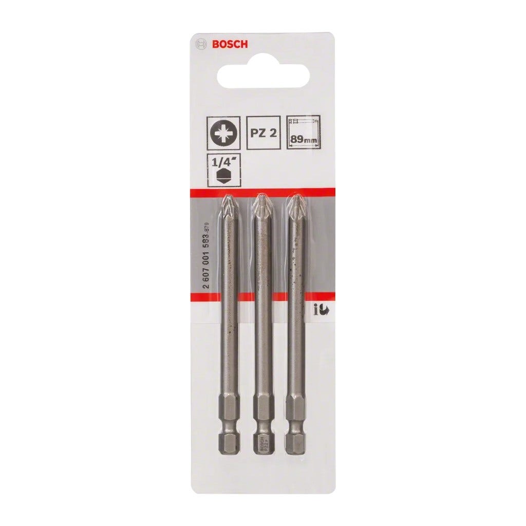 Bosch Professional - 3 Embouts De Vissage Extra-Dur PZ2 89mm - 2607001583 - 2