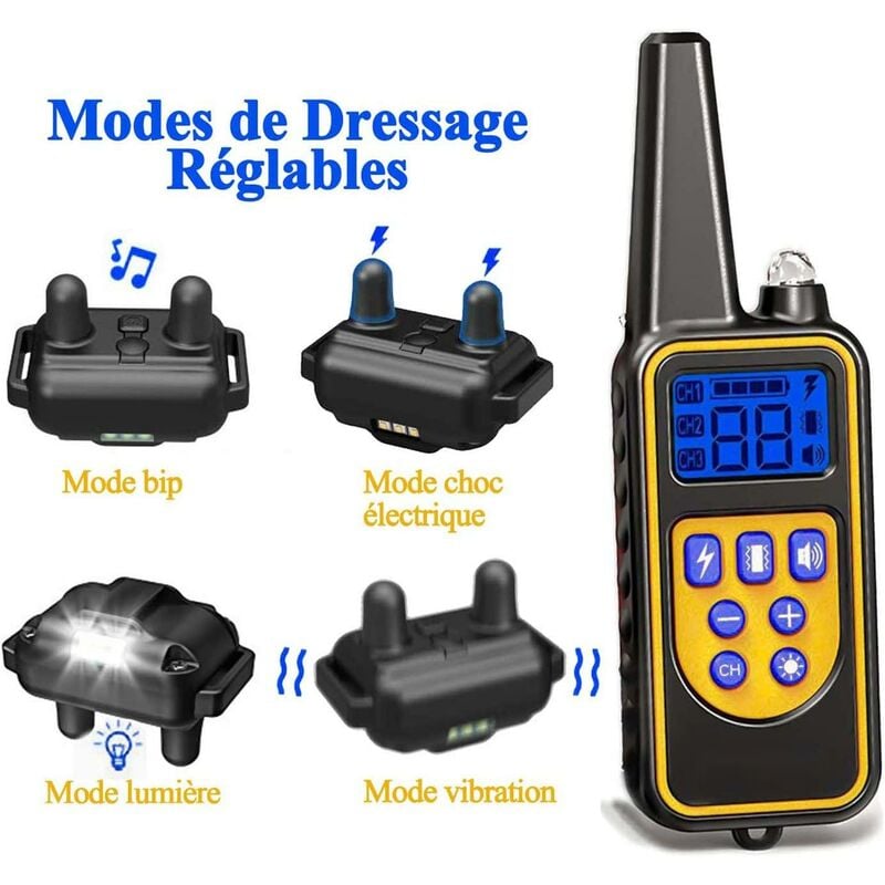 Collar eléctrico para perros con mando a distancia Alcance de Bip Luz Niveles de Vibración y Descarga Ideal para la Educación y la Seguridad - 5