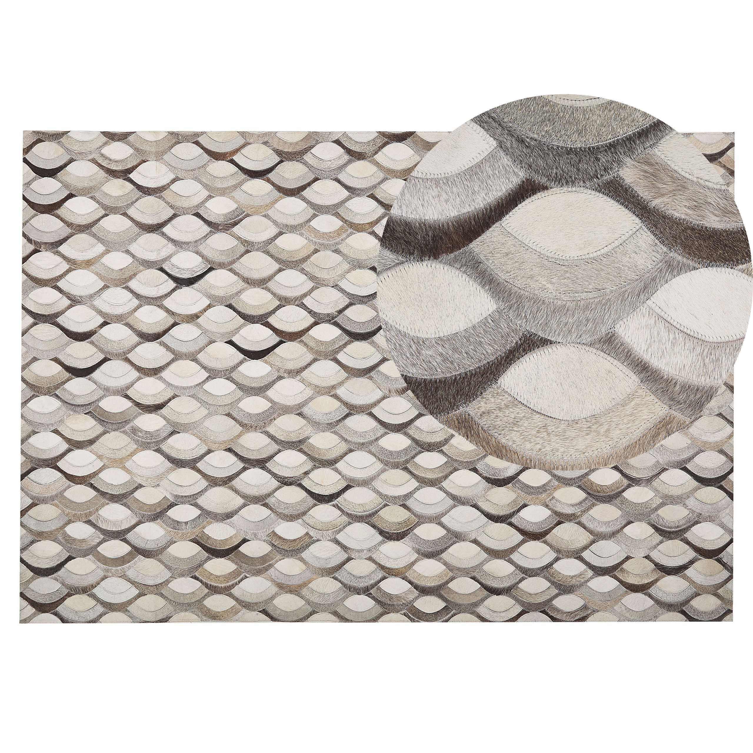 Tapis patchwork bandes en cuir de vache beige - Inspiration Luxe