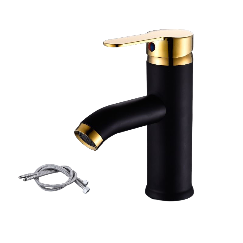 Bateria mieszaczowa do wody ciepłej i zimnej, bateria umywalkowa jednouchwytowa (kolor: czarno-złoty krótki)