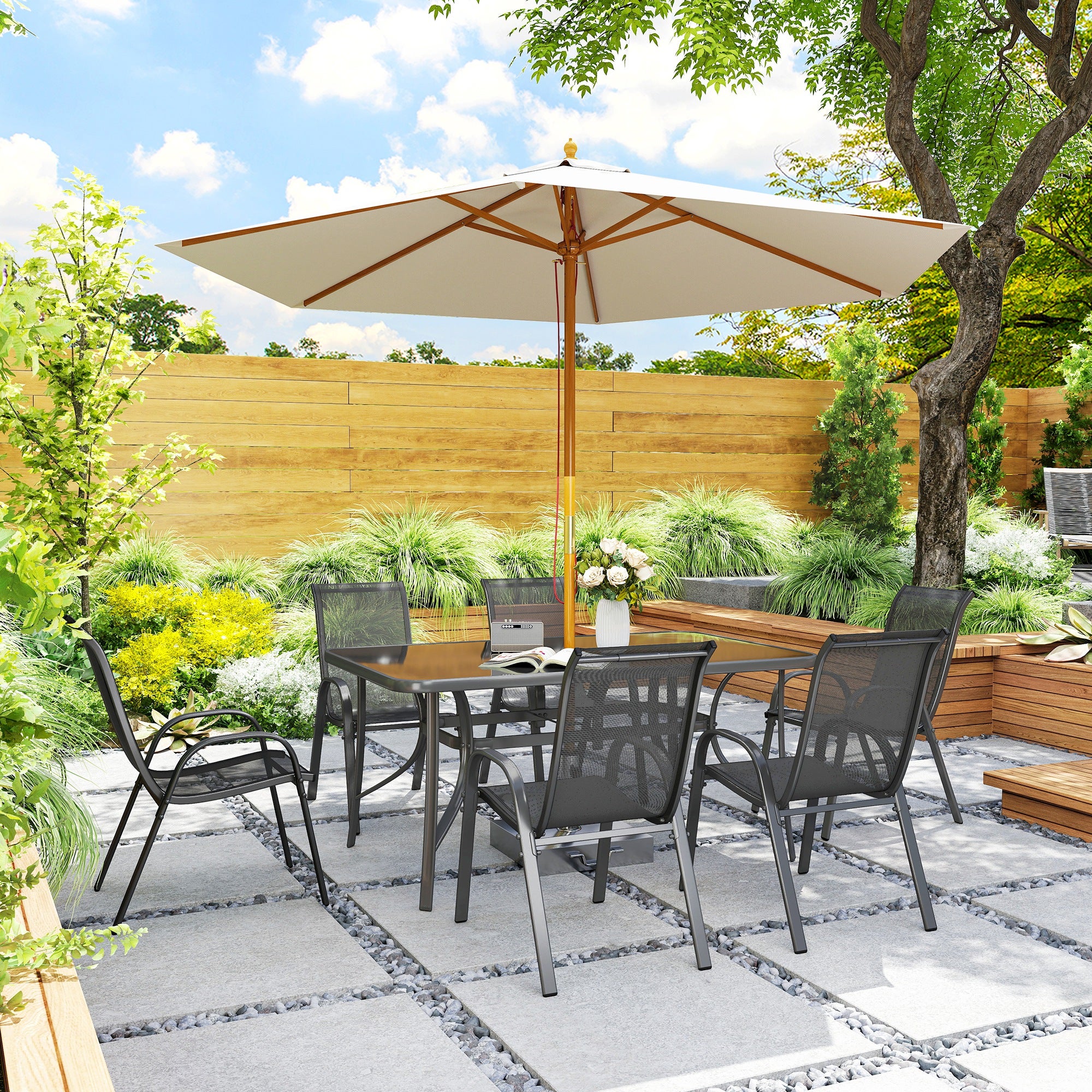 Muebles de Jardín Outsunny Metal, Textilene Gris Oscuro 150x90x71 cm - 4