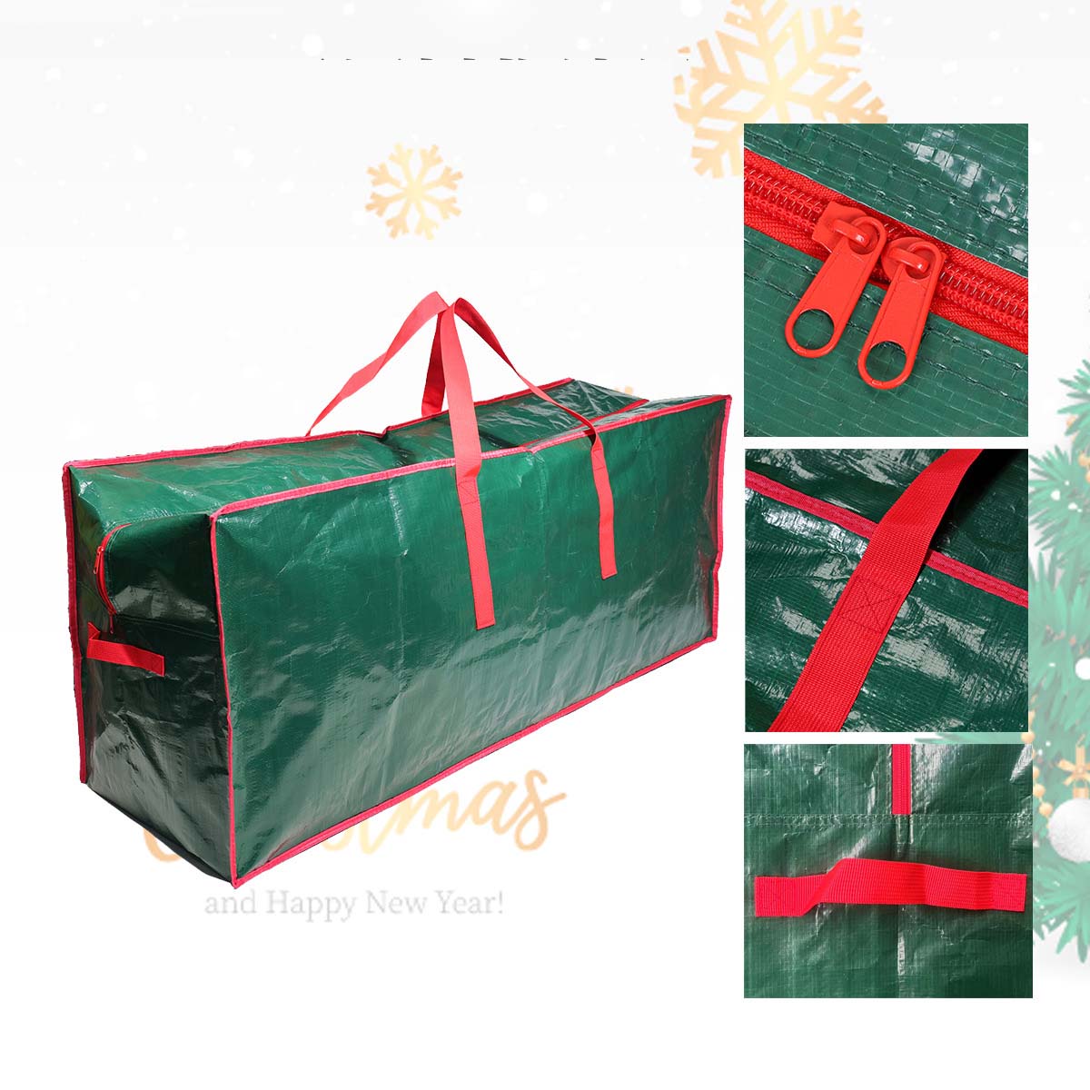 1 sac de rangement pour sapin de Noël, sac de rangement vertical pour les débarras, double fermeture éclair, matériau imperméable, pour le salon. - 5