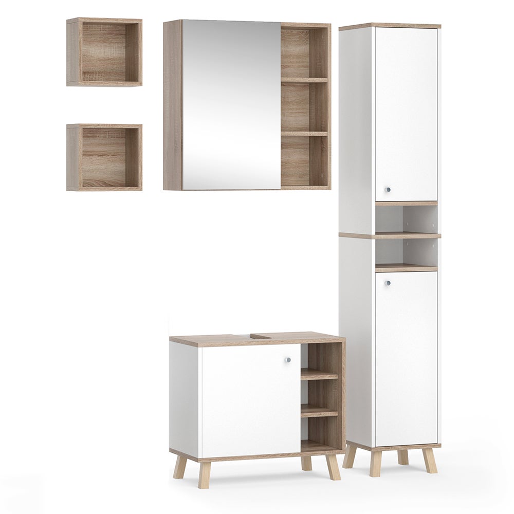 Vicco Zestaw mebli łazienkowych Senyo, Biały, 4 części, z wysoką szafką