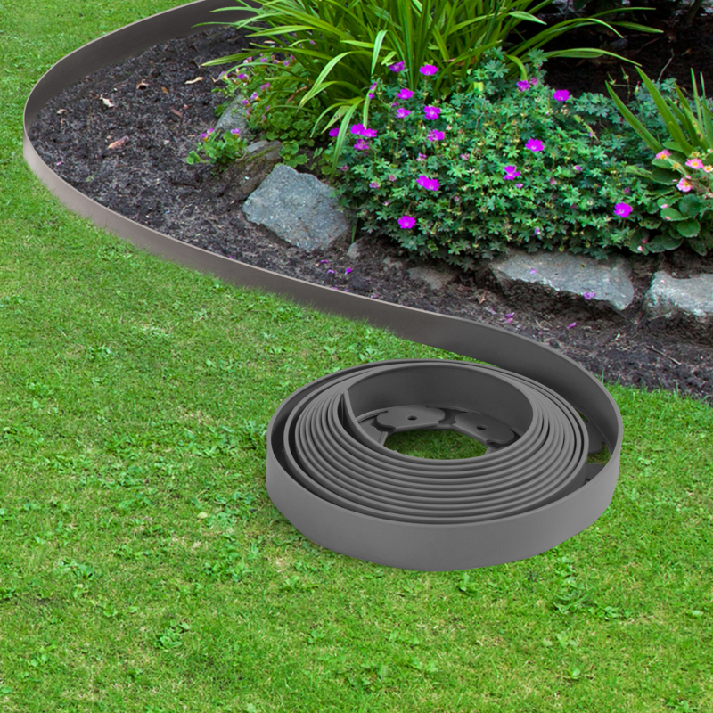 Délimitation Parterre Bordure Jardin Flexible D-Work 25cm X 9m - PVC Gris Anthracite Anti-UV Bordure Jardin Exterieur