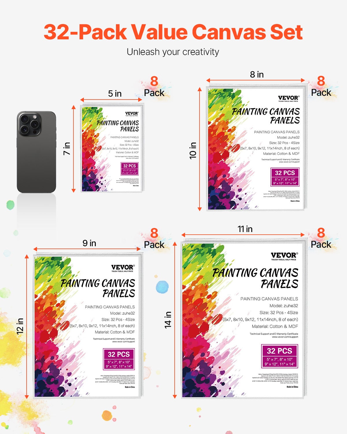 Toile Blanche Peinture,Lot de VEVOR 32,4 Tailles,Toile à Peindre pour Croquis,Peinture Acrylique et à l'Huile,pour Enfants et Professionnels - 2