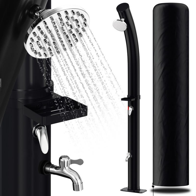 Douche extérieure rideau sur hayon (avec le meuble de cuisine COMPLET) - T&T Vans Douche extérieure rideau sur hayon (avec le meuble de cuisine COMPLET) - T&T Vans