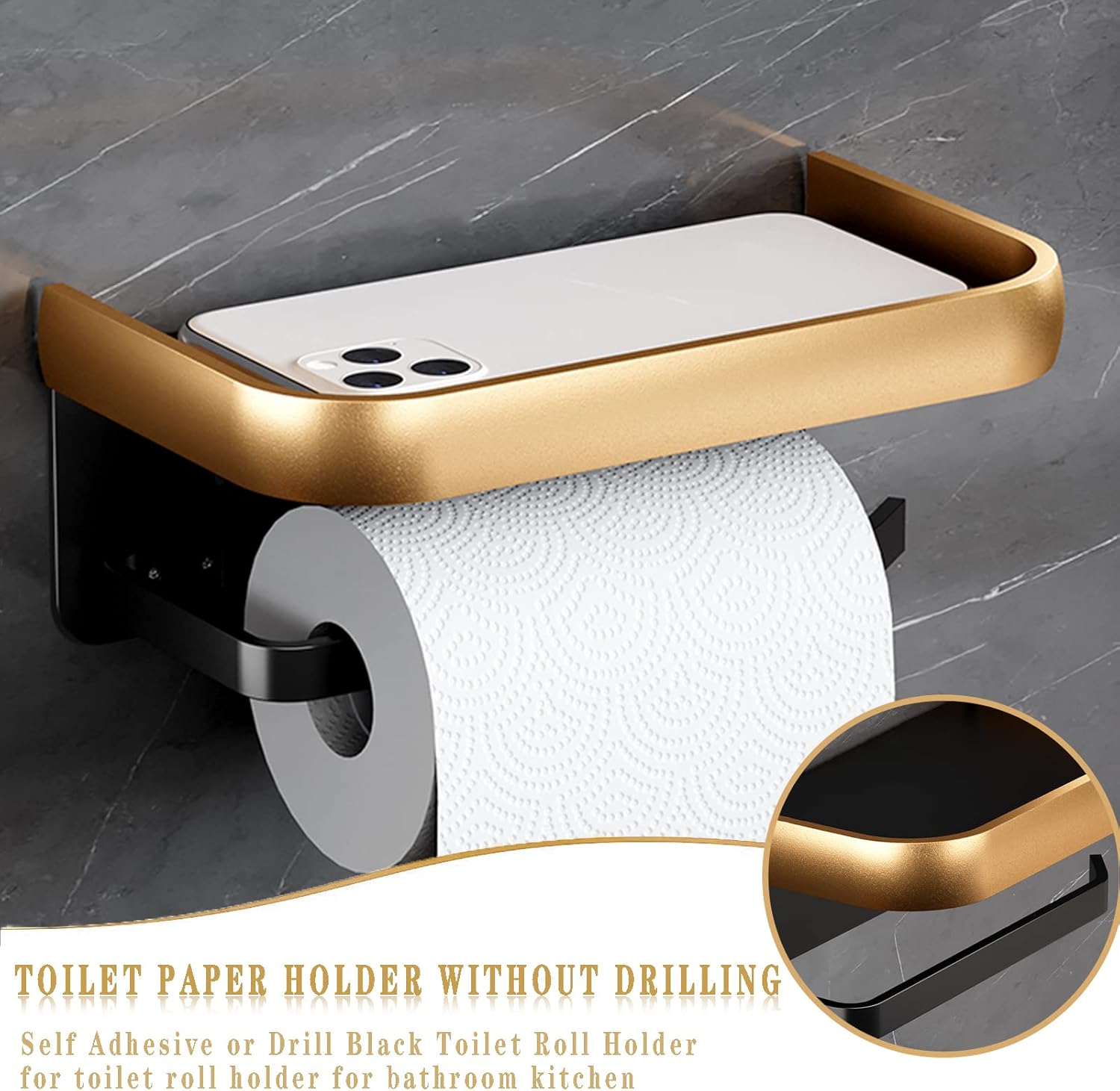 Domax Soporte De Papel Higiénico Negro Con Estante - Sopor. Negro