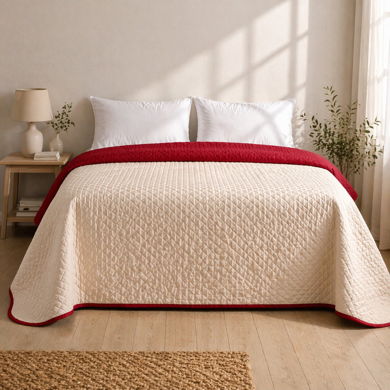Colcha Bicolor Reversible Beige/Rojo Cama 180cm Donegal Collections - 6