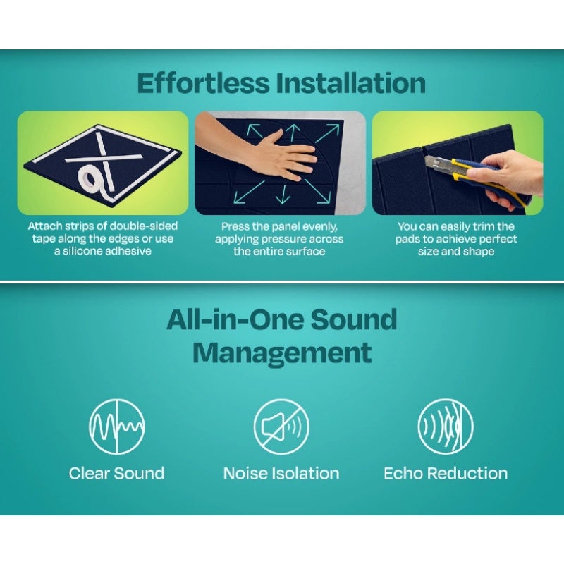 QWINERN 12PCS felt painel de absorção acústica, painel de isolamento acústico de alta densidade, painel de decoração de parede verde, 30x30cm - 6
