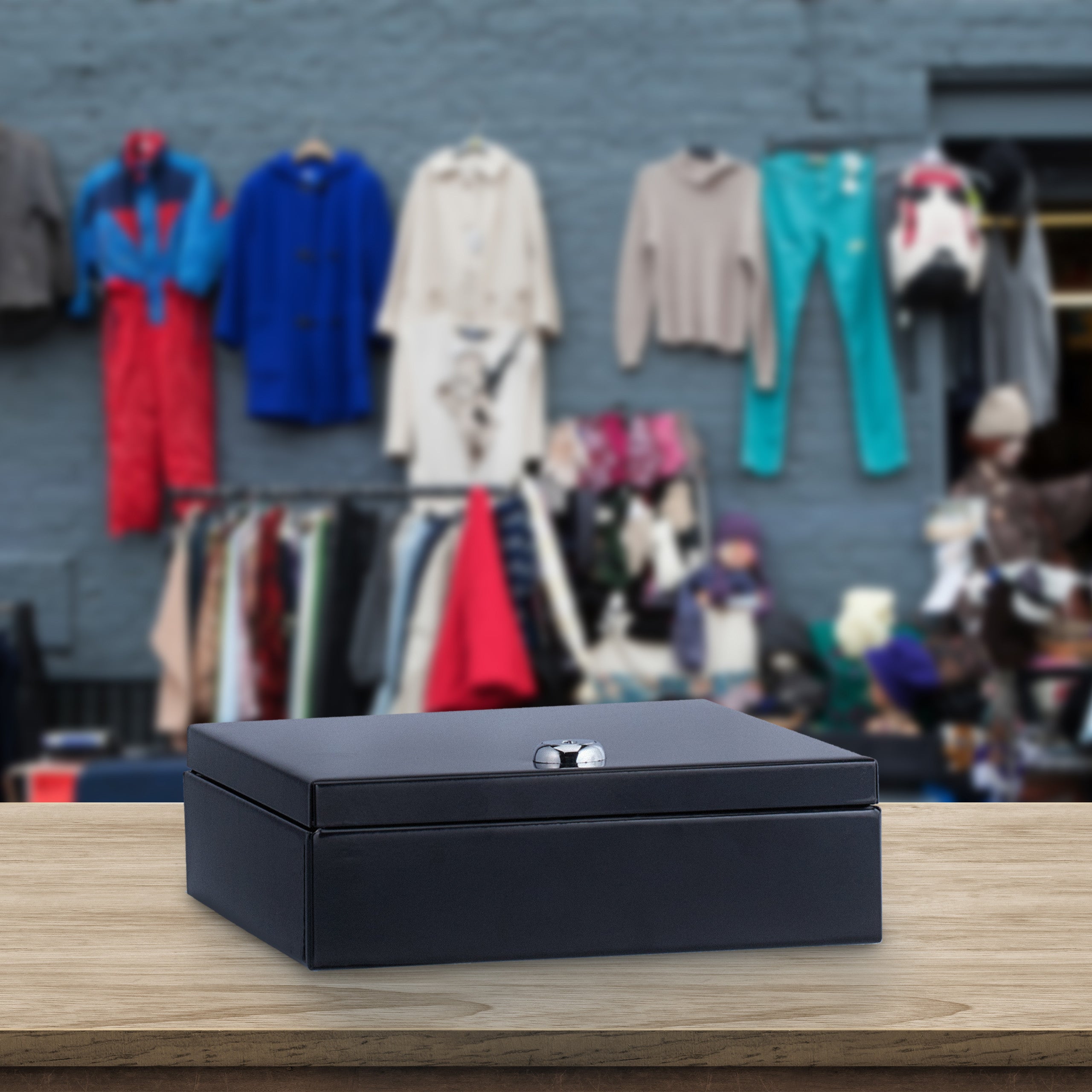 Relaxdays Cassetta Portavalori, Salvadanaio per Monete e Banconete, con 2 Chiavi, Acciaio, Plastica, 5x17,5x17 cm, Nero - 2