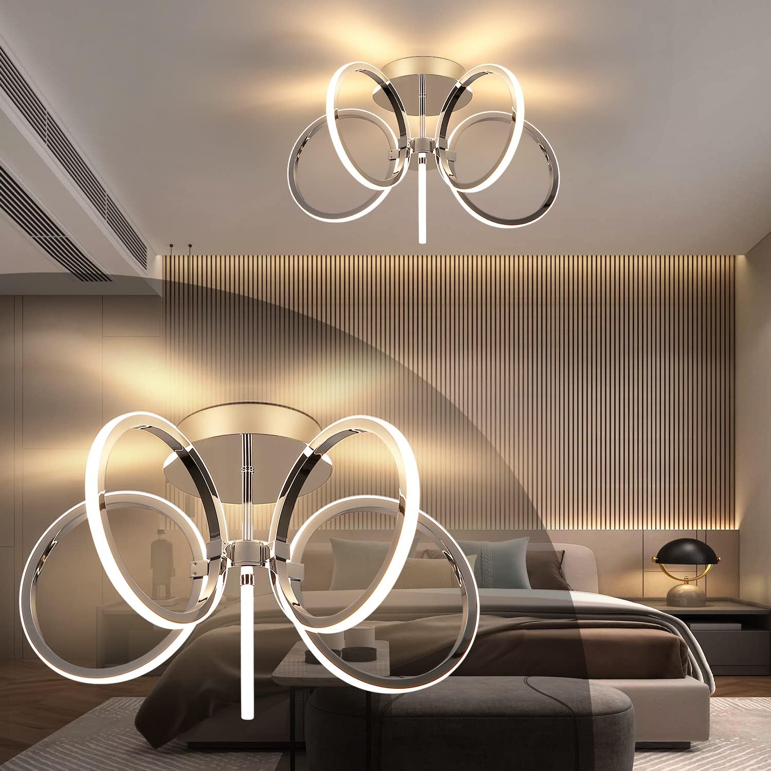 NETTLIFE 47cm Lampa sufitowa LED, ciepłe białe oświetlenie wewnętrzne do sypialni lub biura