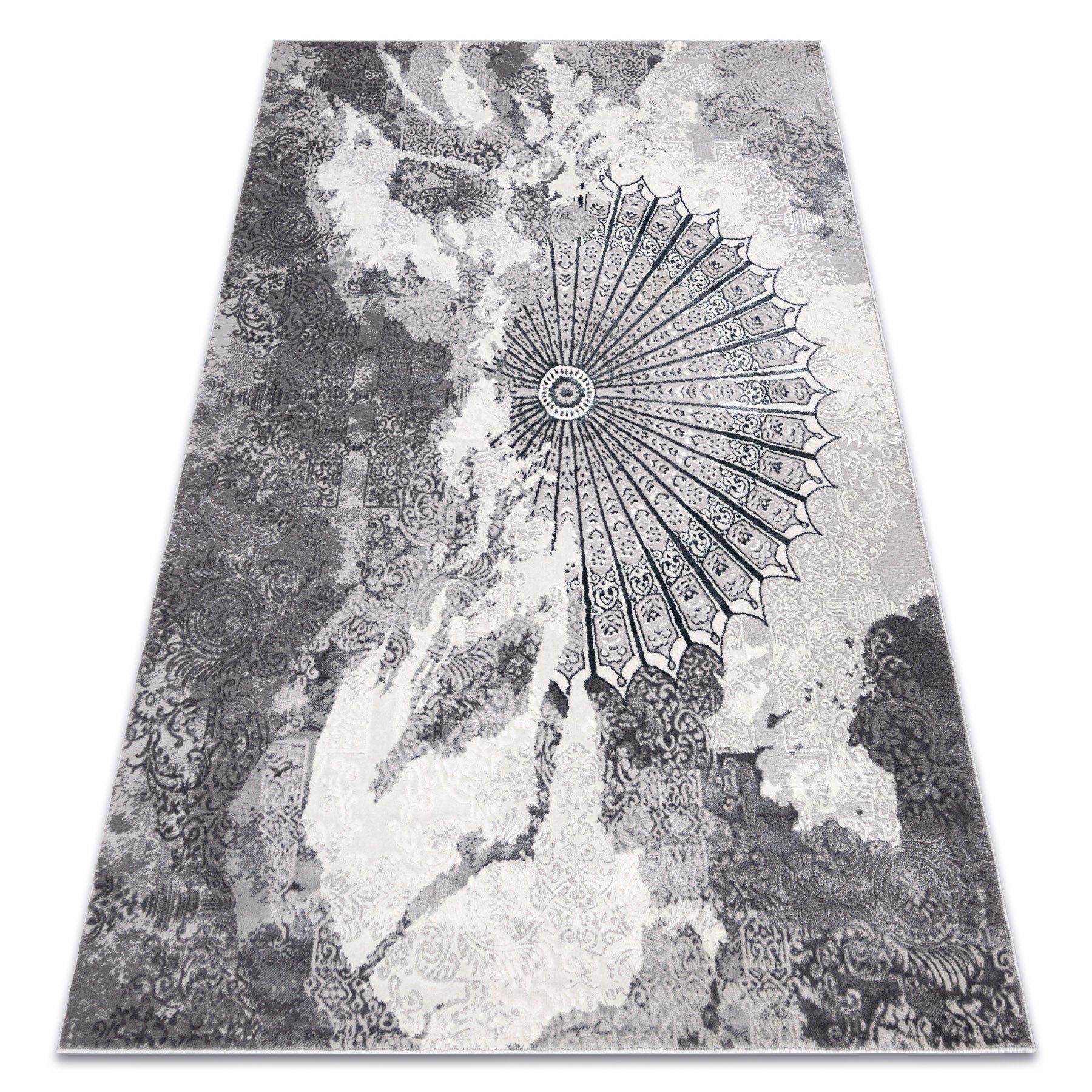 Dywan ALLURE 5715 Abstrakcja - Strukturalny, stylowy, glamour jasnoszary / biały 140x190 cm