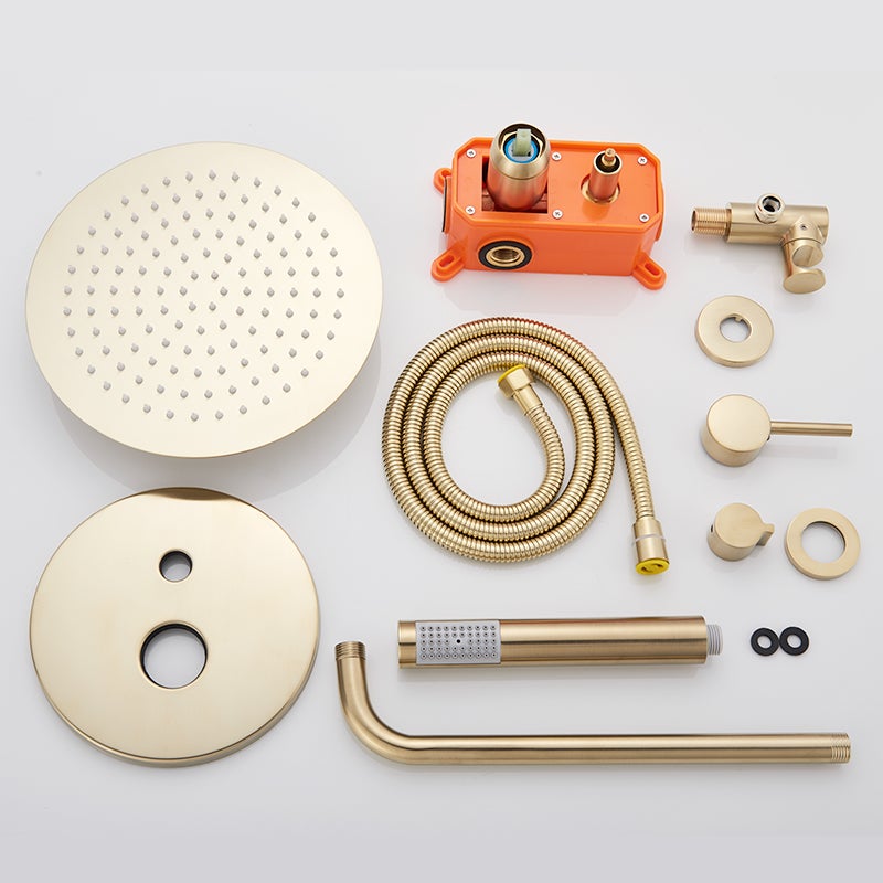 Douche Encastrée Classique Dorée Brossé, Tête XXL 30 cm Effet Pluie, Mitigeur Intégré et Douchette - 5