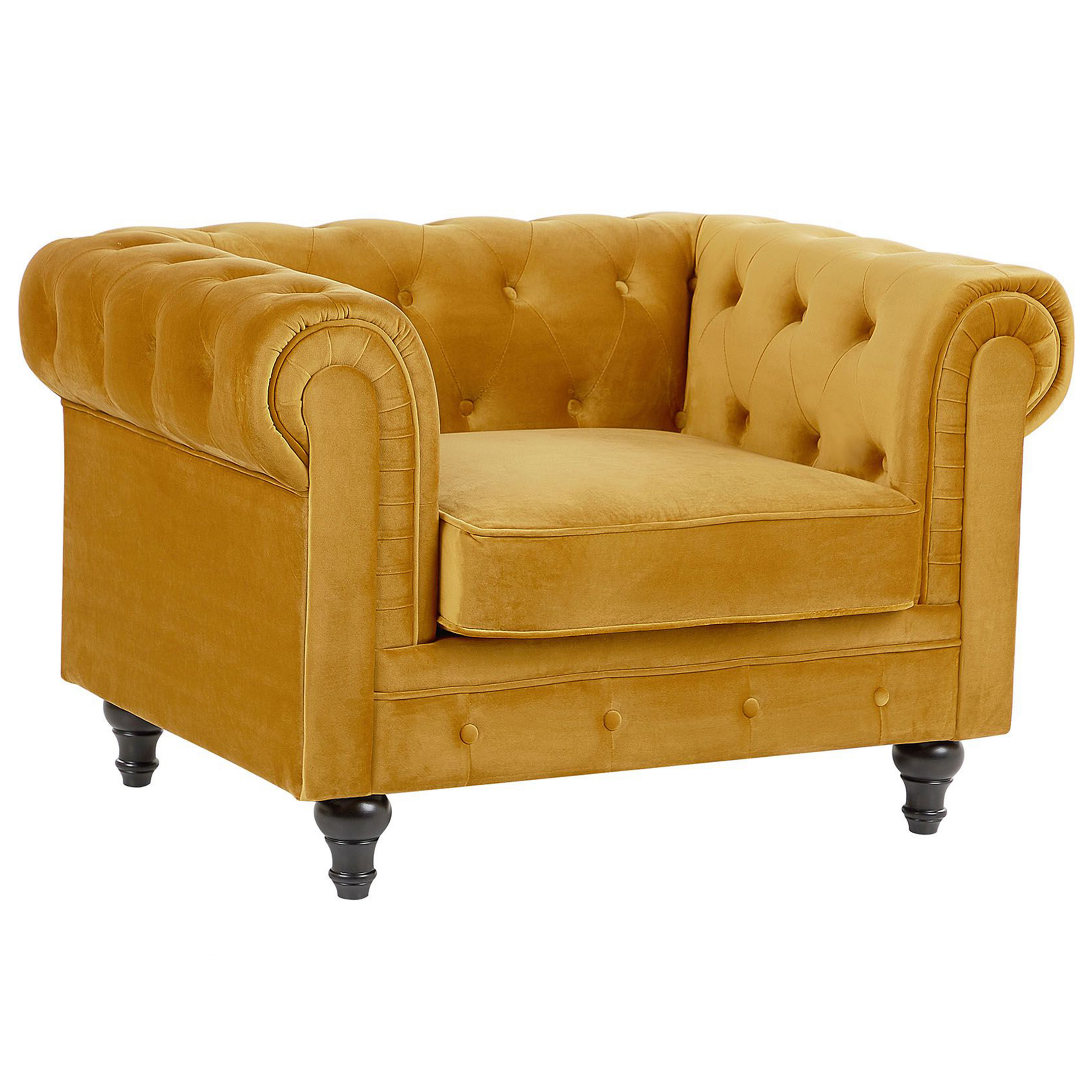 Fauteuil Chesterfield Velours Moutarde 