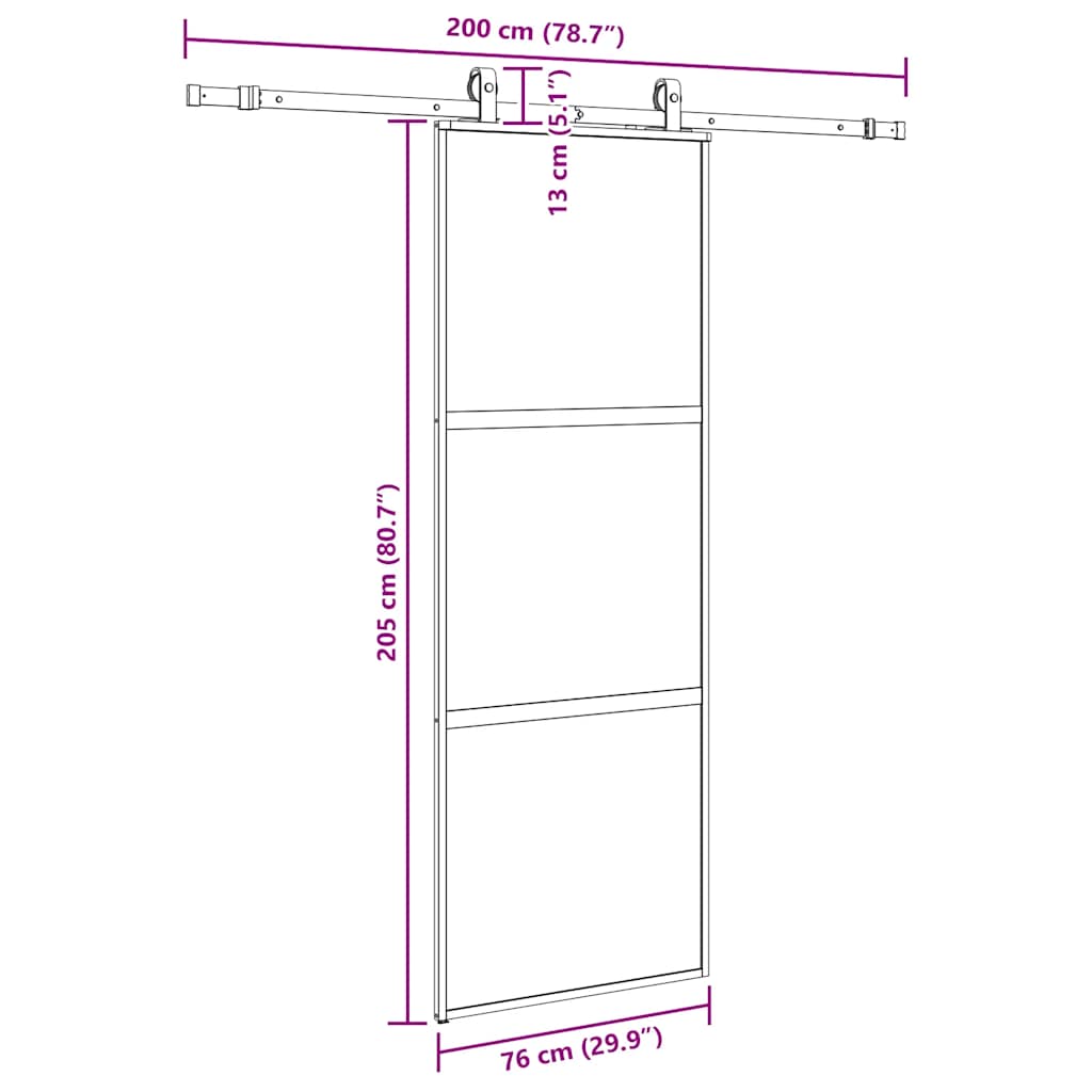 Puerta corredera con herrajes negro 76x205 cm vidrio templado vidaXL - 3