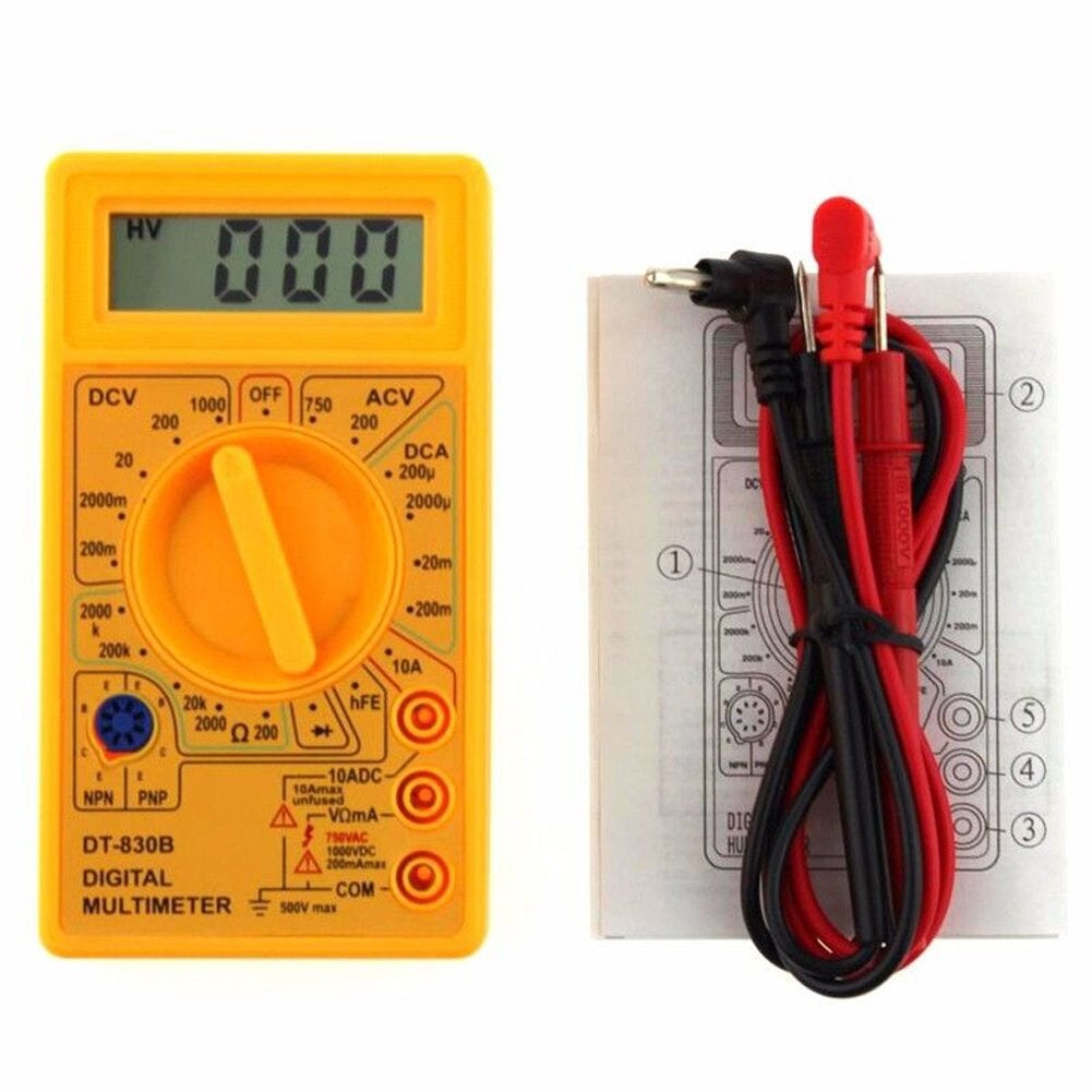 Multimetr Cyfrowy DT-830B Automatyczny Zakres Cyfrowy Tester Elektryczny Digital LCD Woltomierz Amperomierz Omomierz Tester (Żółty)