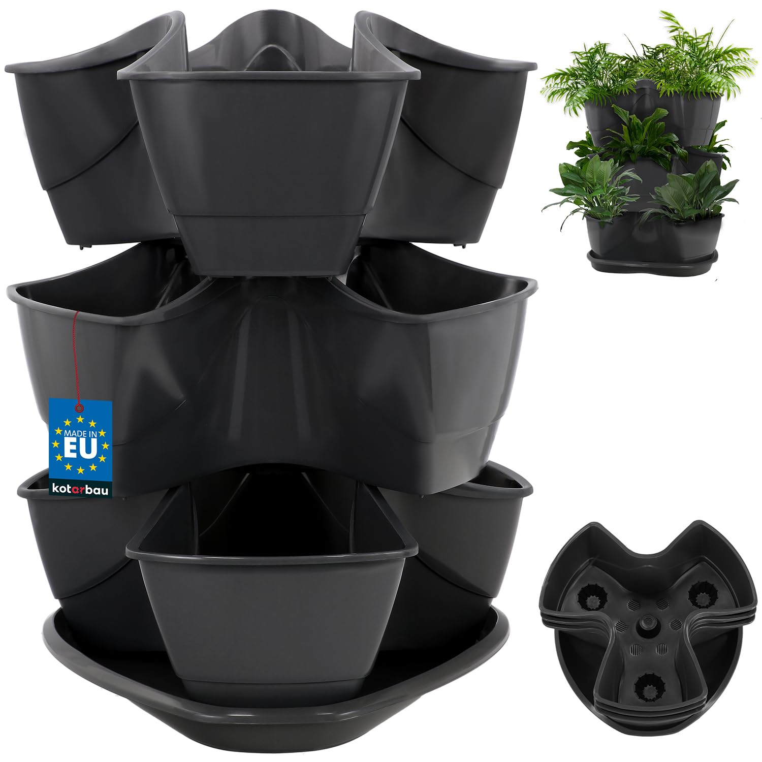 Doniczka donica kaskadowa grafit ogród wertykalny stojąca potrójna kwietnik - KOTARBAU