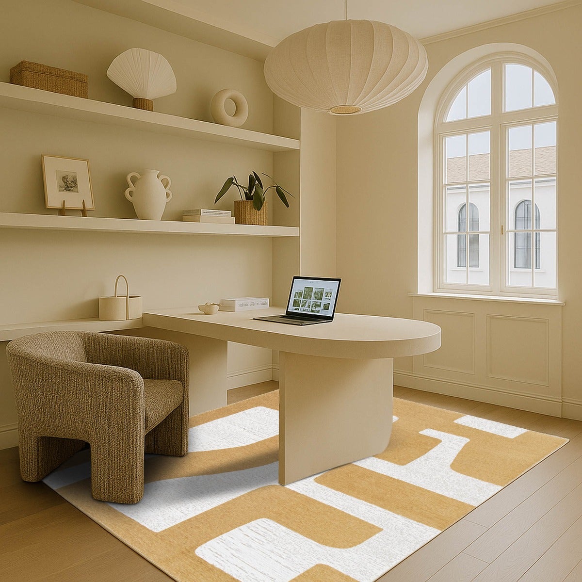 Tappeto moderno a tessitura piatta gobelin beige 120x170 - 9