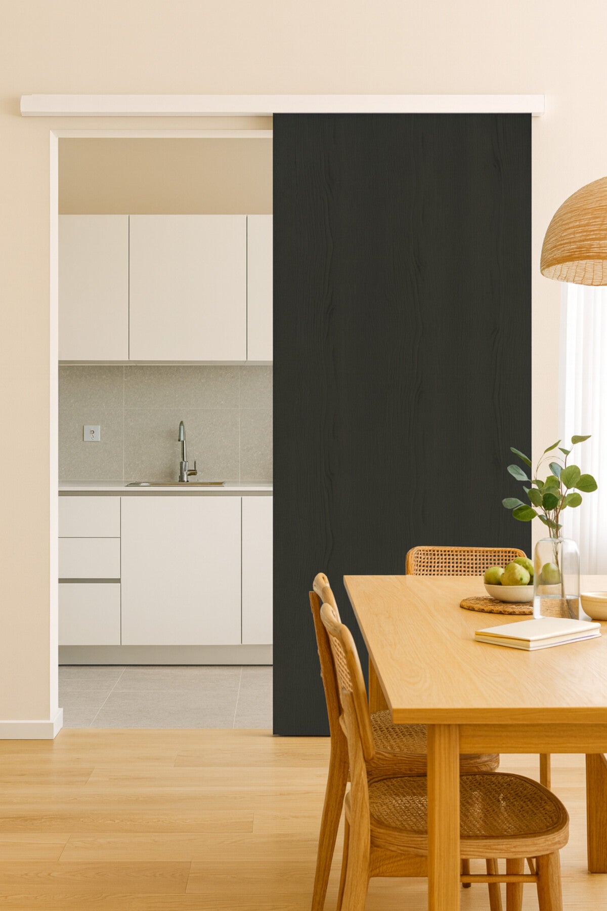 Porte Coulissante Grey Oak H204 X L83 Cm, Rail Alu Bandeau Blanc Gd ...