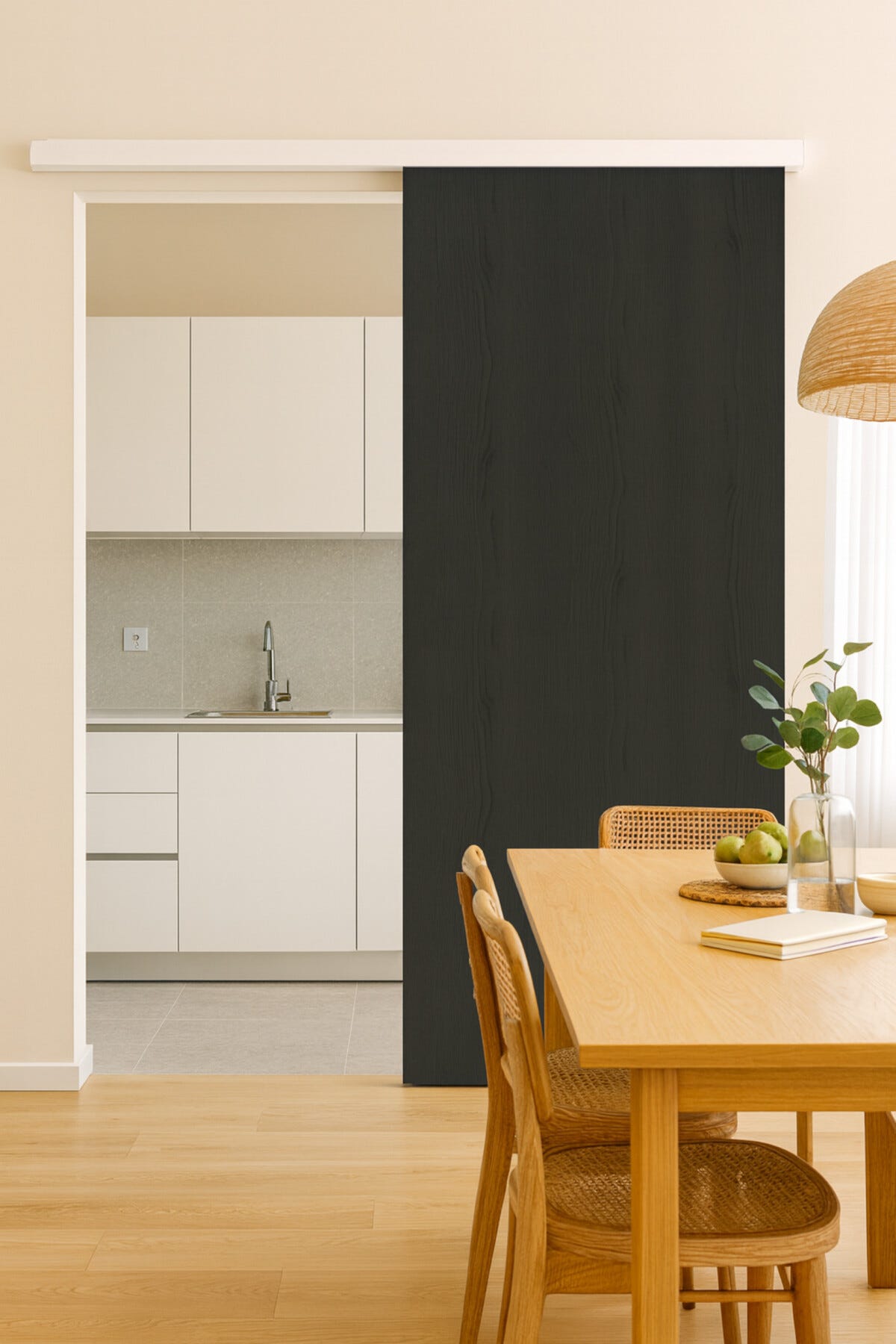 Porte Coulissante Grey Oak H204 X L83 Cm, Rail Alu Bandeau Blanc Gd ...
