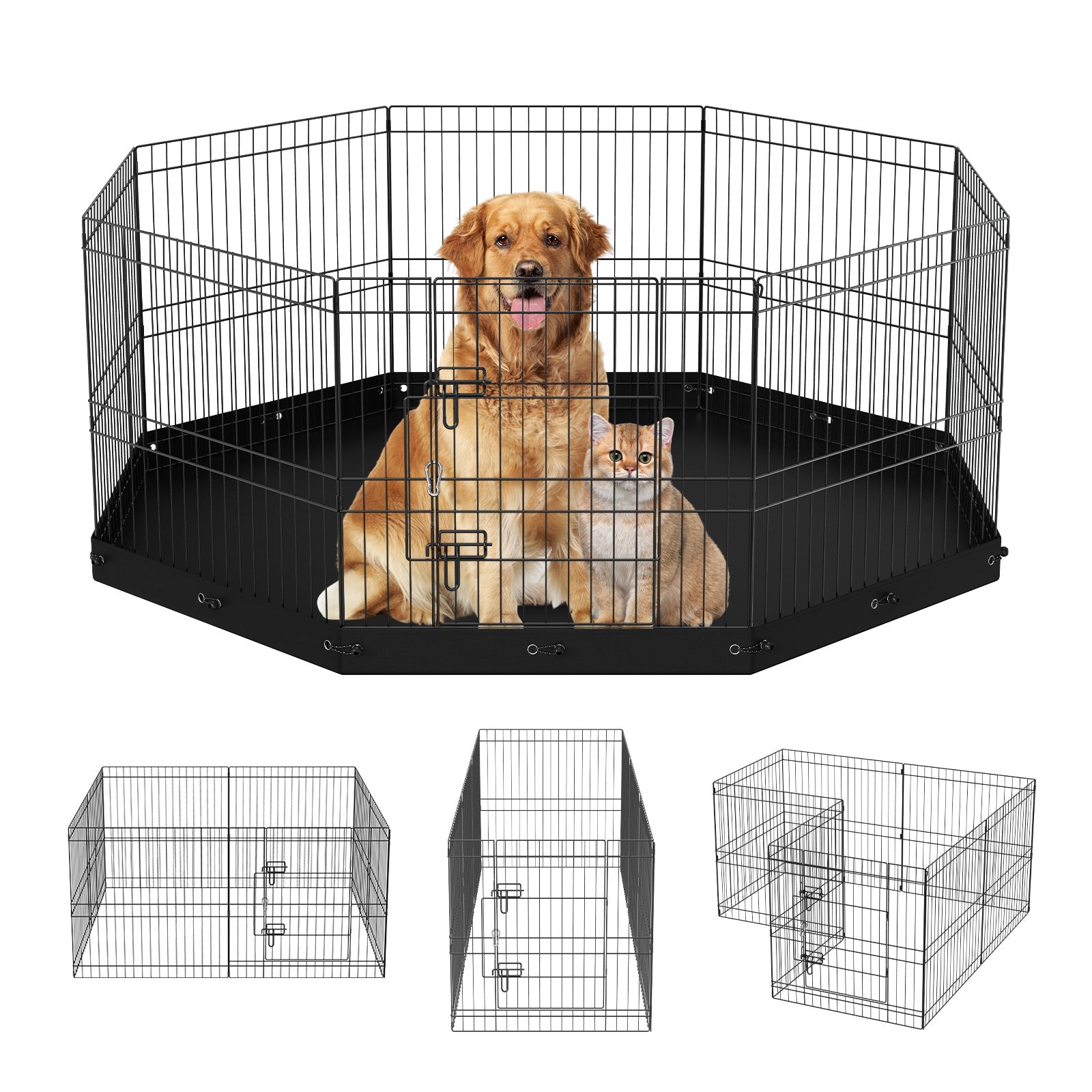 Valla para perros,paquete de SucceBuy 8,valla metálica plegable de 61 cm con almohadilla inferior y estacas,ideal para acampar y para el jardín - 3