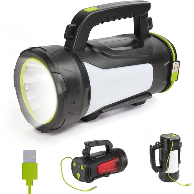Lampe Torche LED 1000 Lumens FISHTEC Portée 1 Km 3 Modes Blanc Rouge COB Rechargeable USB Batterie Externe Poignée Bandoulière