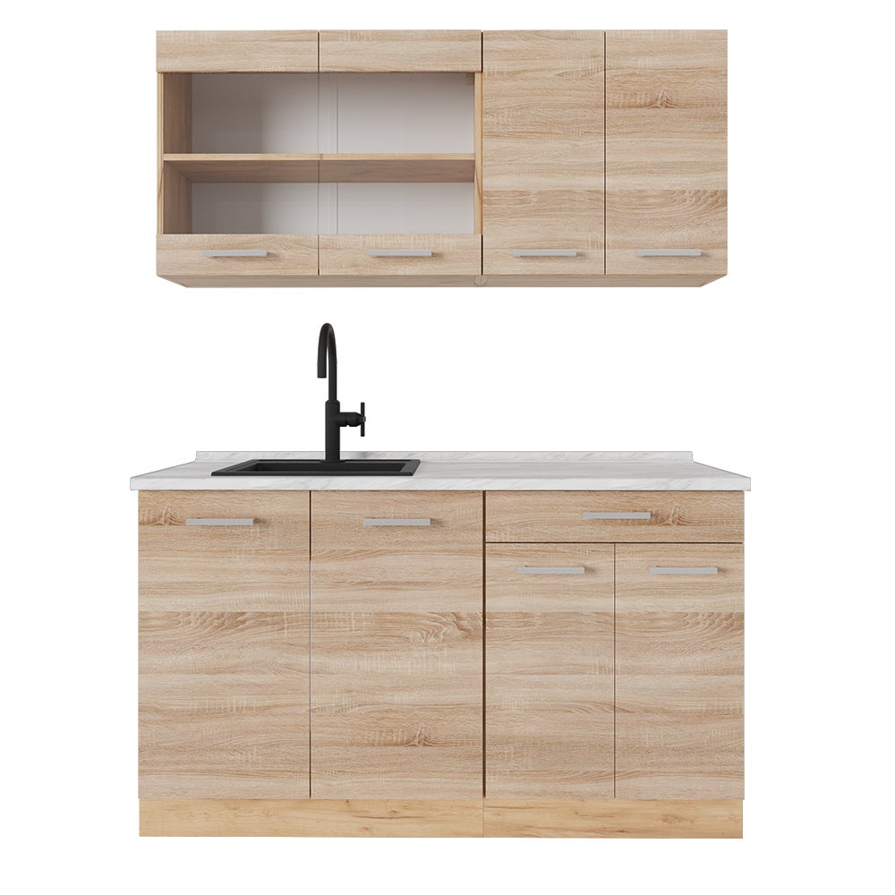 Vicco Pojedyncza kuchnia R-Line, Dąb Sonoma/Goldkraft, 140 cm , BP Marmur