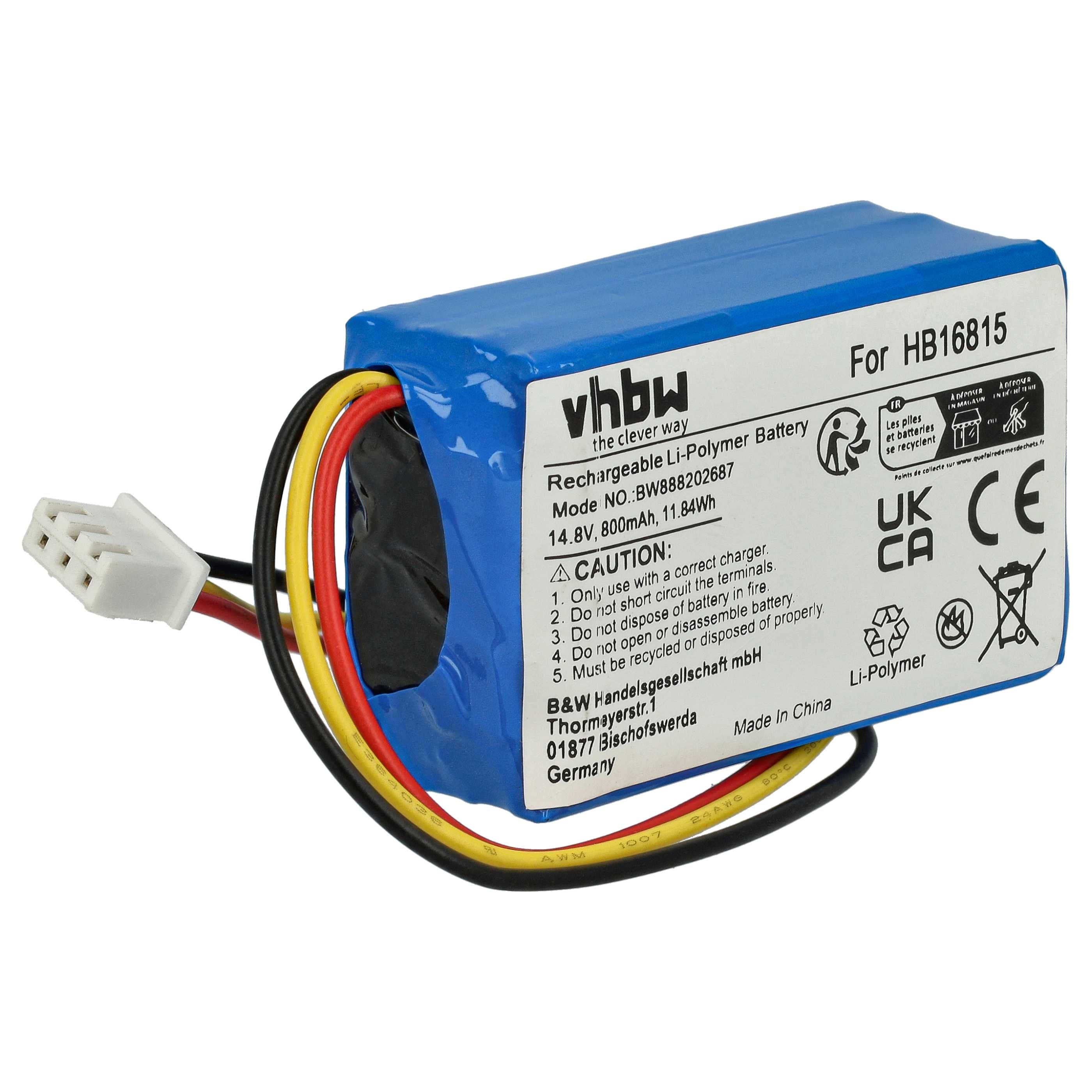 Vhbw Batteria Di Ricambio Per Aspirapolvere Hobot HB16815 - 800mAh, 14.8V, Li-Ion
