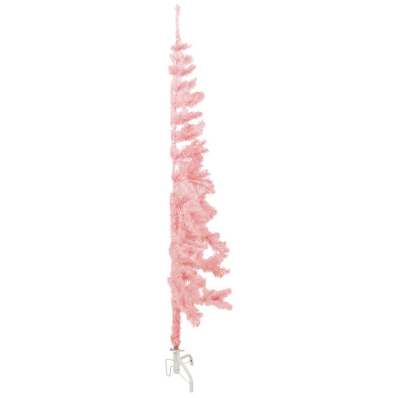 Albero Natale Artificiale Sottile a Metà e Supporto Rosa 120 cm vidaXL - 4