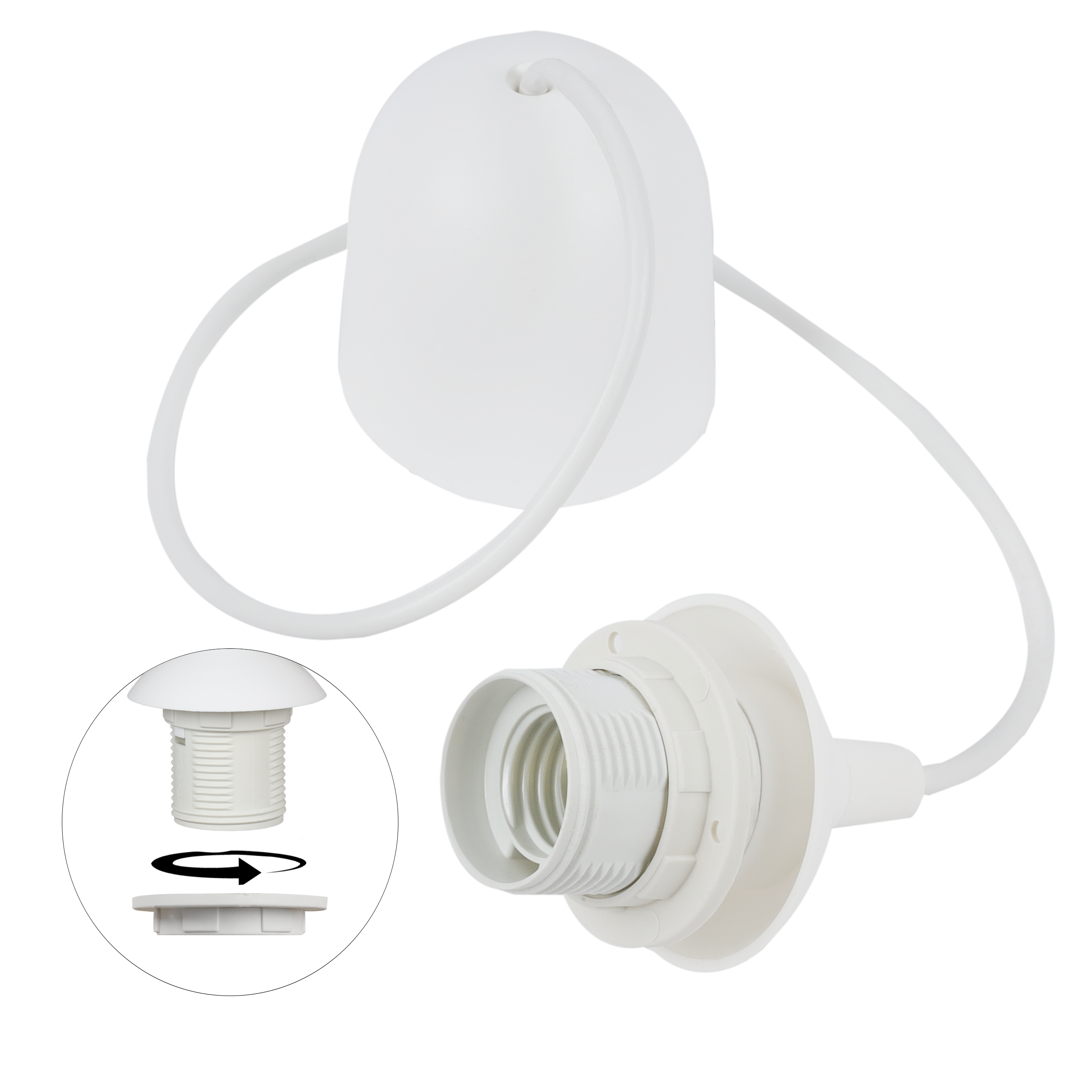 Zawiesie do lampy wiszącej 70cm oprawka grzybek E27 biały