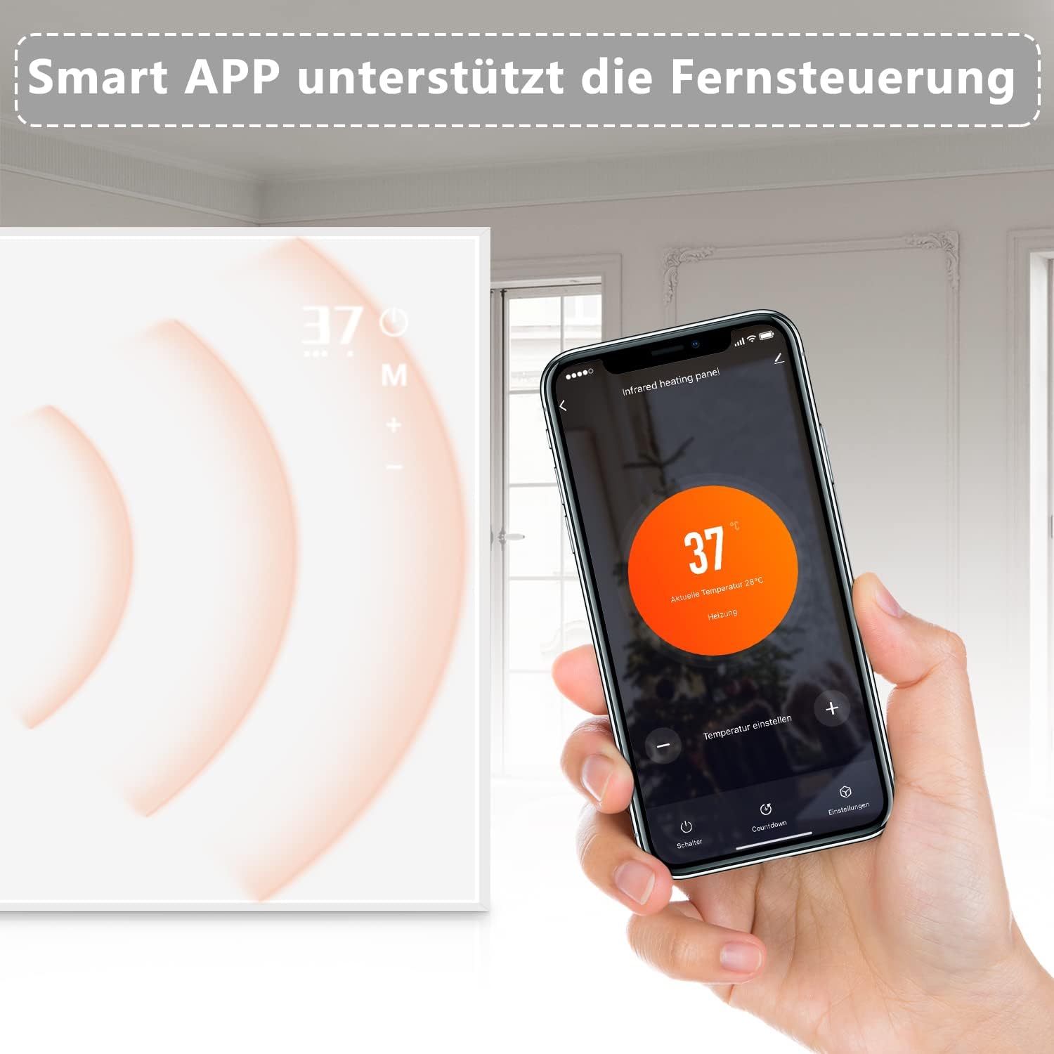 ZMH Aquecedor de parede infravermelho 450W com poupança de energia e controlo remoto para quartos e hotéis - 3