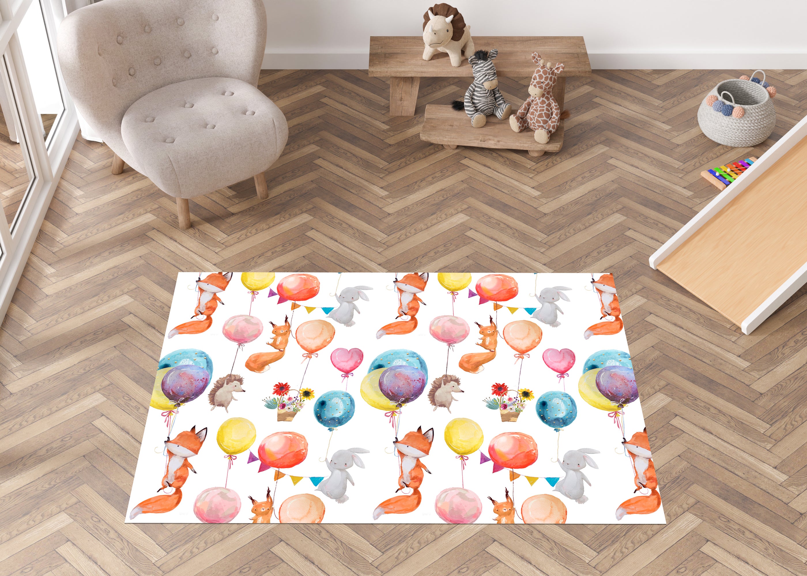 Dywan winylowy dla dzieci Party Animal 133x200 cm - Antypoślizgowy PVC, winyl do pokoju dziecięcego, trudnopalny i zmywalny.
