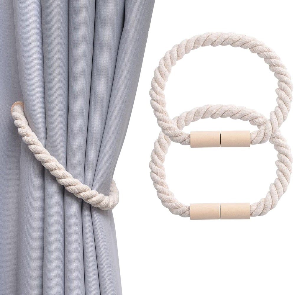 Fermatende Magnetici In Legno Stile Bohémien | Grigio, 42,9 Cm, Regolabili, Per Tende E Finestre, Confezione Da 2