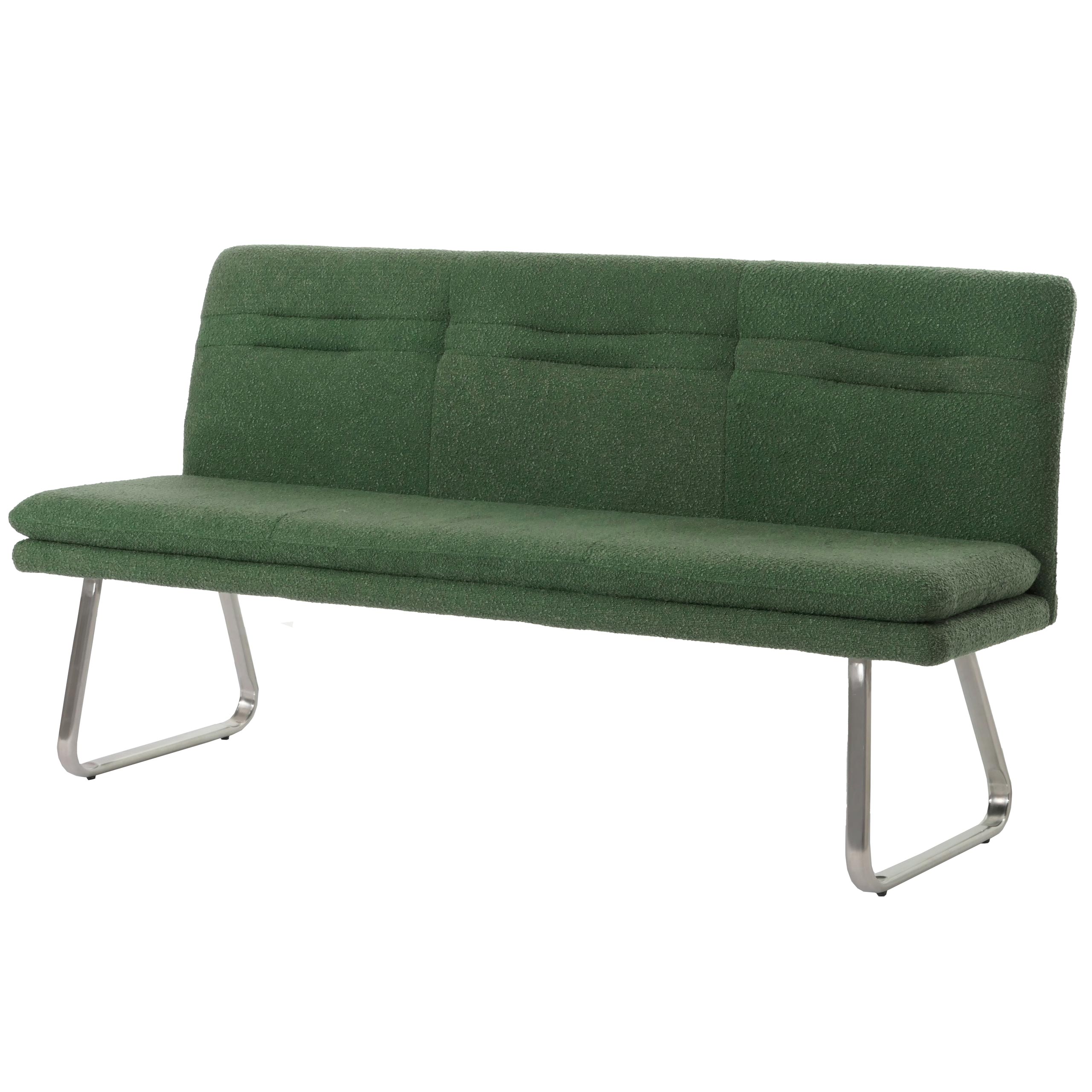 Ławka HWC-H70, ławka do jadalni ławka tapicerowana, oparcie tkanina/tkanina bouclé stal nierdzewna szczotkowana 180cm ~ zielony