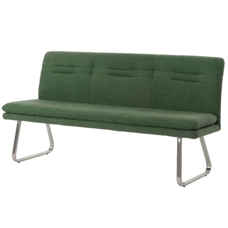 Ławka HWC-H70, ławka do jadalni ławka tapicerowana, oparcie tkanina/tkanina bouclé stal nierdzewna szczotkowana 180cm ~ zielony