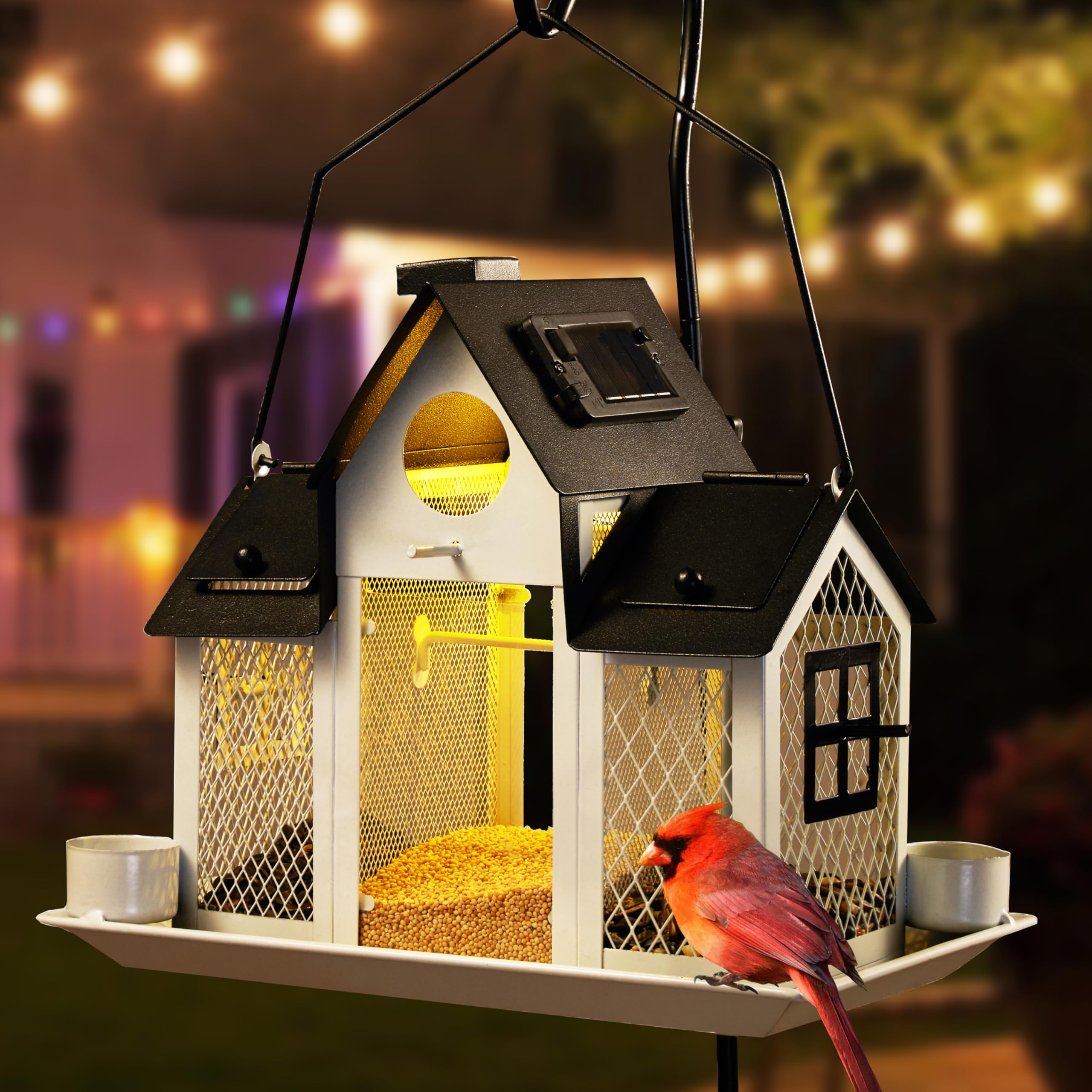 Mangeoire solaire pour oiseaux d'extérieur, décoration de jardin illuminée, lumière chaude, décoration pour oiseaux, blanc - 4