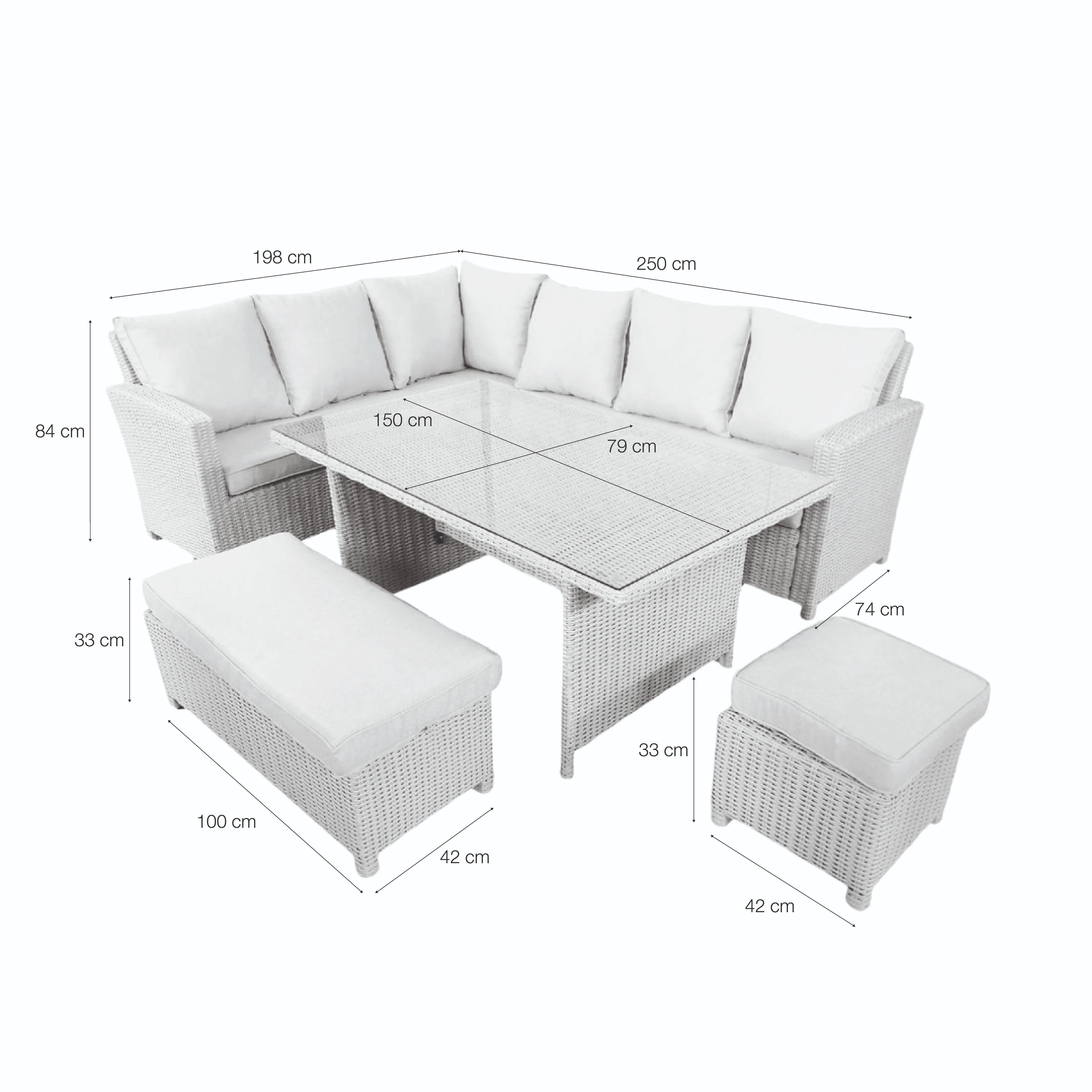 Conjunto de jardín Bonn 9 plazas en ratán sintético gris perla con sofá, sillones, mesa y 1 banqueta - 5