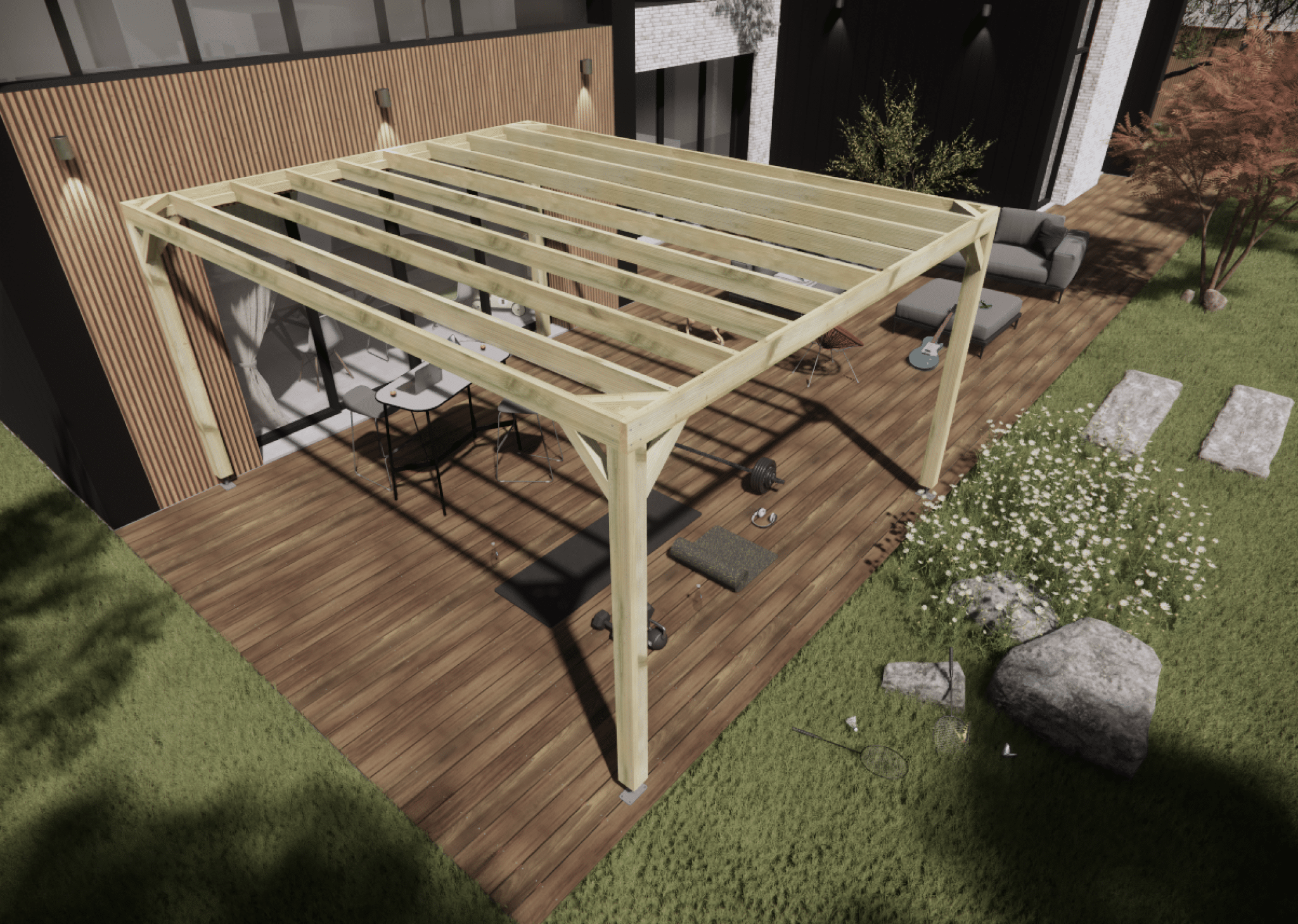 Pergola bois • 4m x 5m • indépendante • sens profondeur • livraison comprise - 4