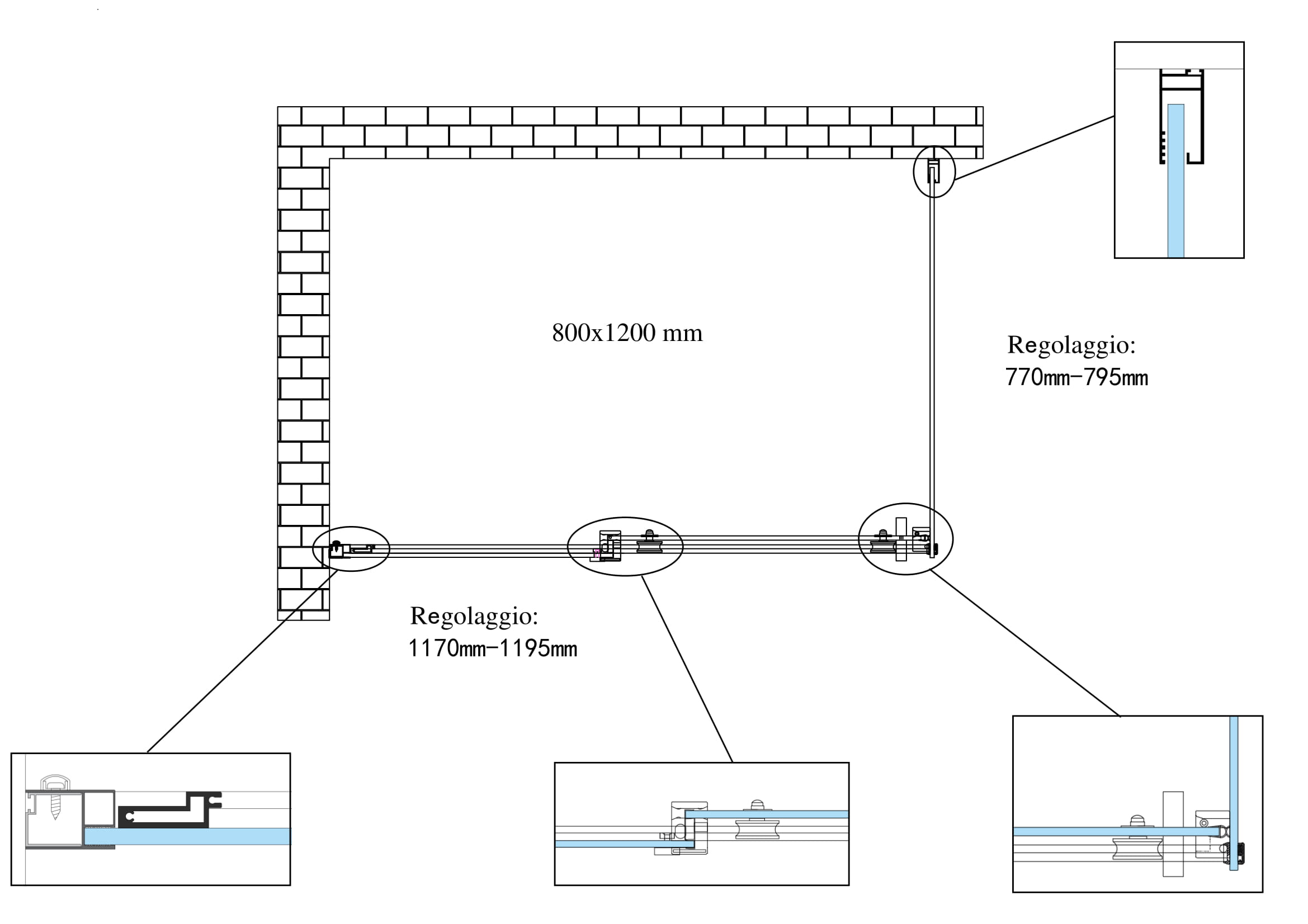 Box doccia 8 MM a 2 lati parete fissa laterale + porta scorrevole reversibile altezza 190 cm 80x120 - 5