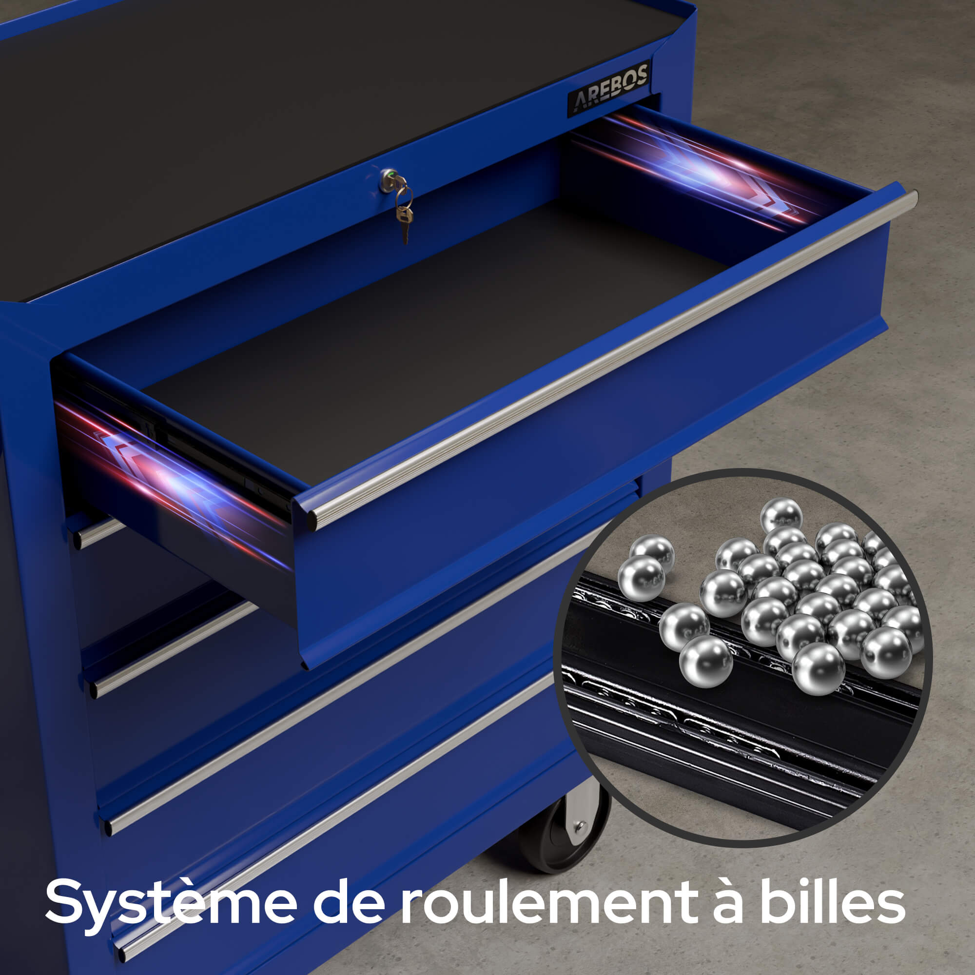 AREBOS Chariot à outils avec 5 tiroirs | Acier robuste et résistant aux rayures Glissières à billes, tapis antidérapants - 3