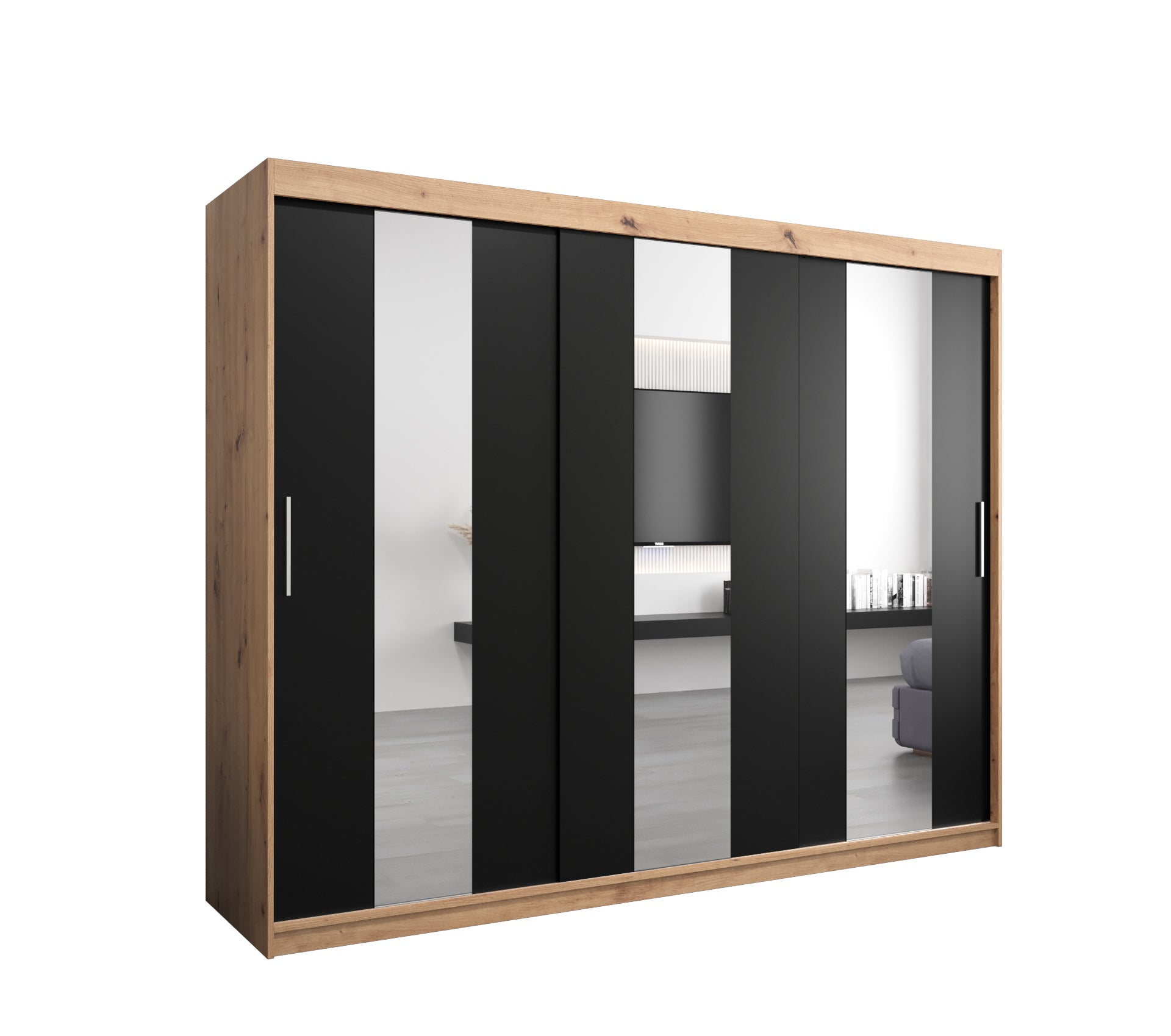 Szafa przesuwna garderoba POLE 250 x 62 x 200 cm Artisan + Czarny - Abiks Meble