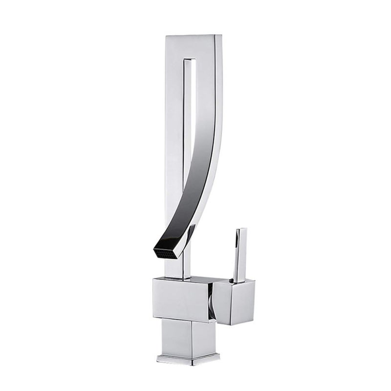 Bateria umywalkowa (srebrna), mieszacz jednouchwytowy do wody ciepłej i zimnej, kształt kwadratowy, pasuje do otworów o średnicy 32-40 mm