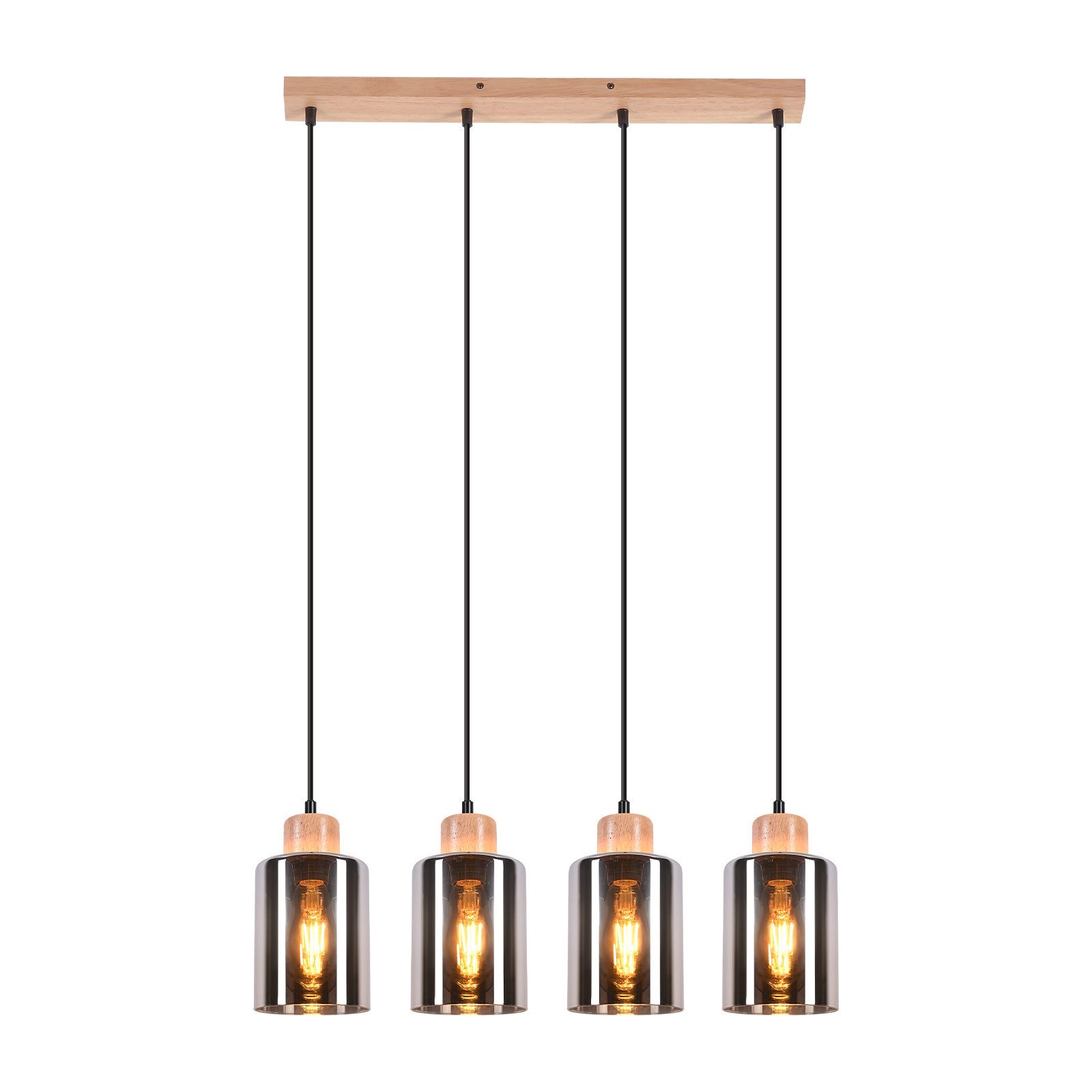 Suspension NETTLIFE pour table à manger, lampe suspendue en verre, lampe de table à manger vintage, suspension en bois, 4 flammes en verre fumé, E27 - 9