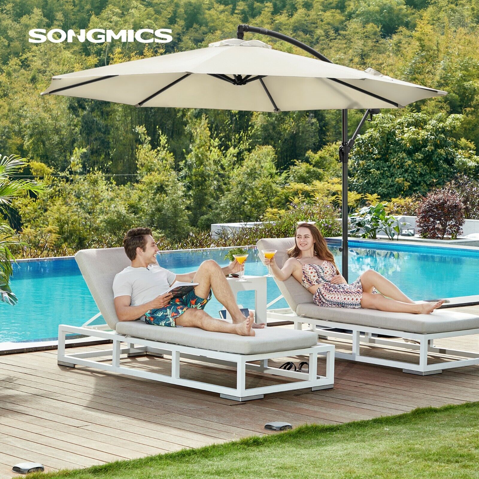 Parasol de Jardin Extérieur Déporté, avec Base, Ø3m, UPF 50+ Protection Solaire,Beige - 2