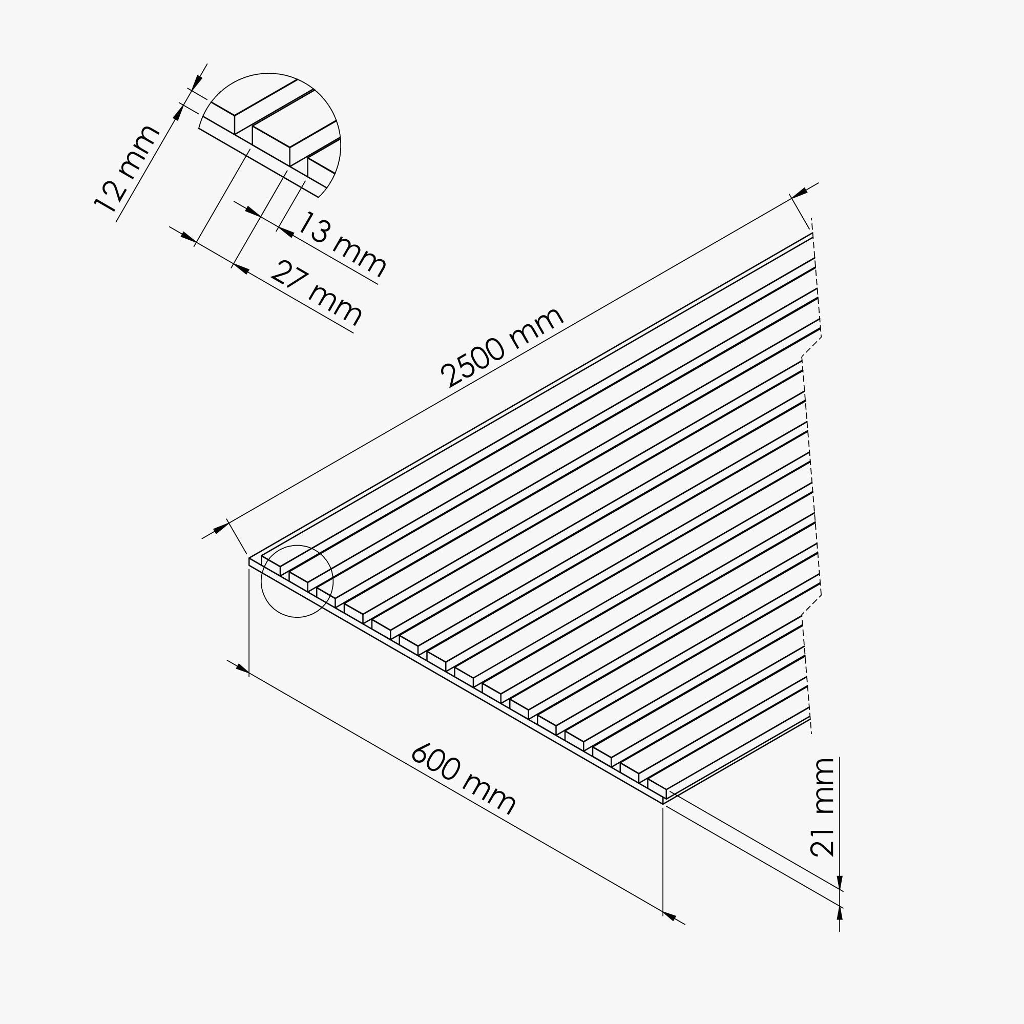 Lot de 2 Panneaux Tasseaux Bois - Chêne Feutre Noir - 3 m², 2500 x 600 mm, Mon Marché Déco - 4