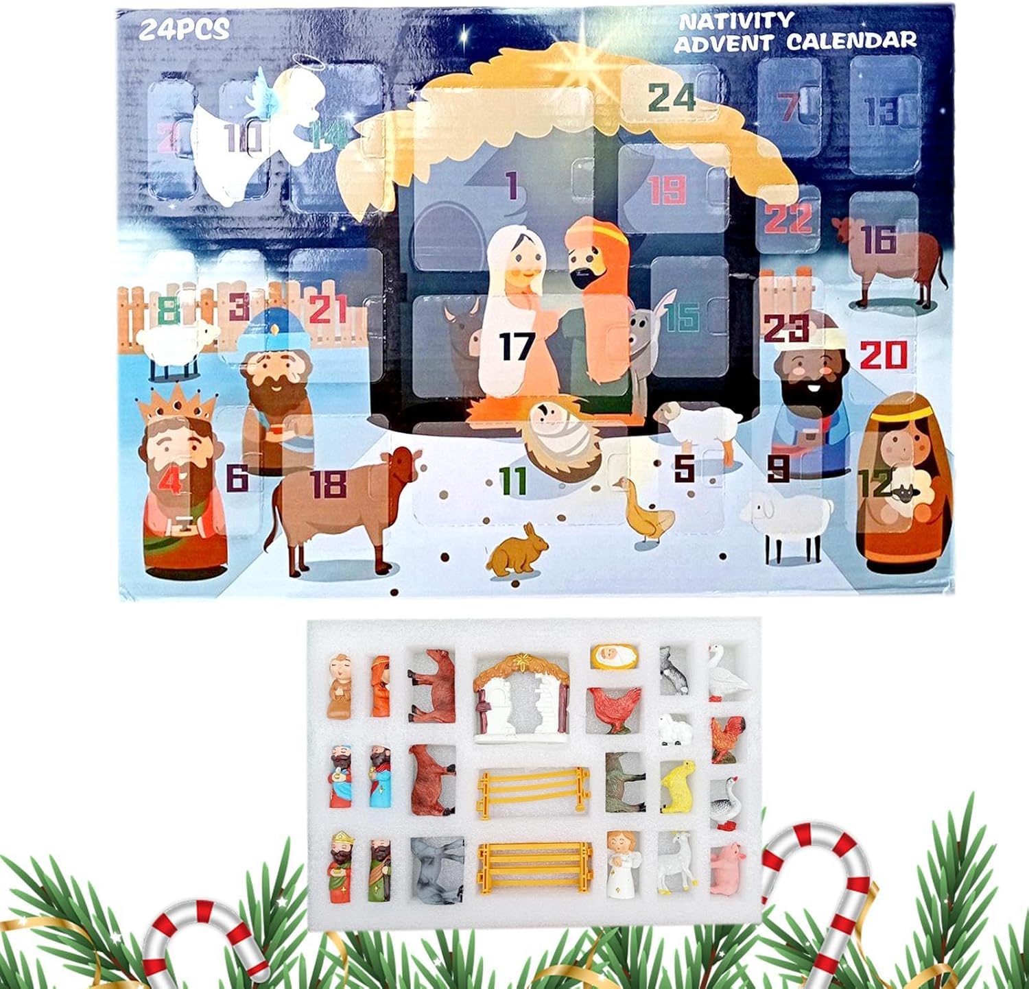 Kalendarz adwentowy, 24 dni szopki, zestaw zabawek, kalendarz odliczający do świąt Bożego Narodzenia, świąteczne prezenty-niespodzianki 24 w 1 - 2