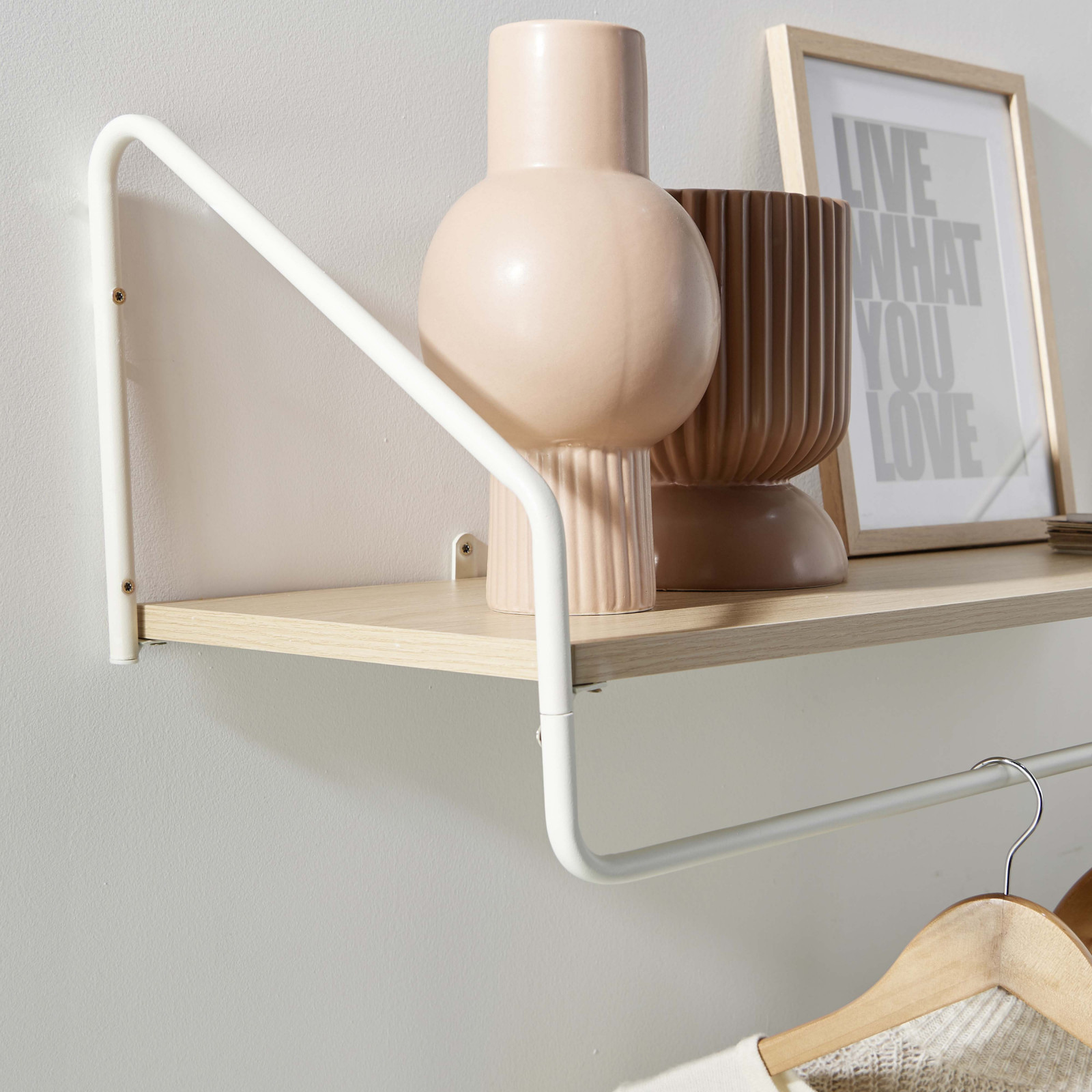 Penderie étagère murale bois et métal L90 cm NELO Blanc - 5