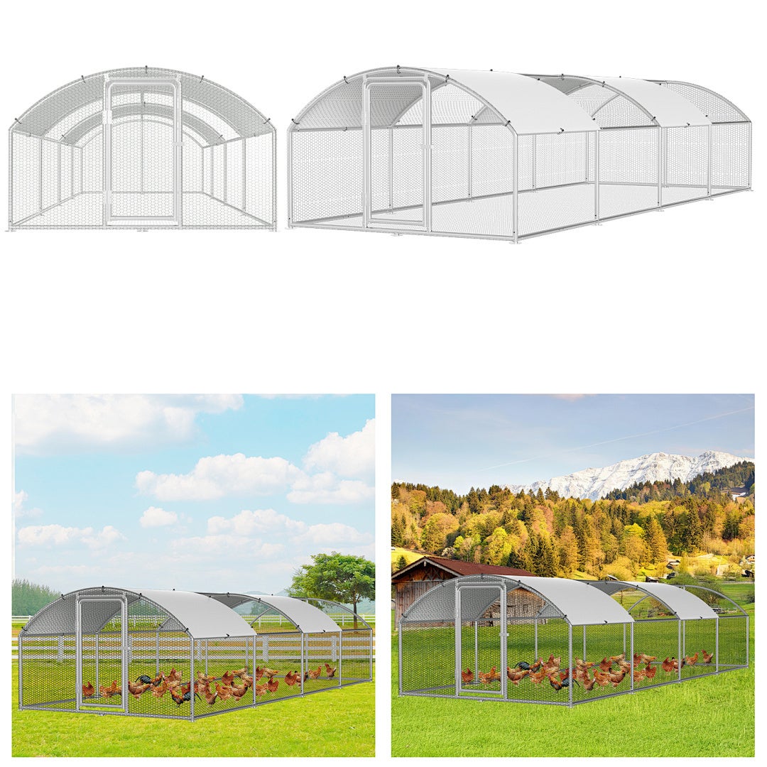 Wybieg dla Kur 3×8×2 m z łukowym dachem – Metalowy wybieg zewnętrzny 24 m², drzwi zamykane